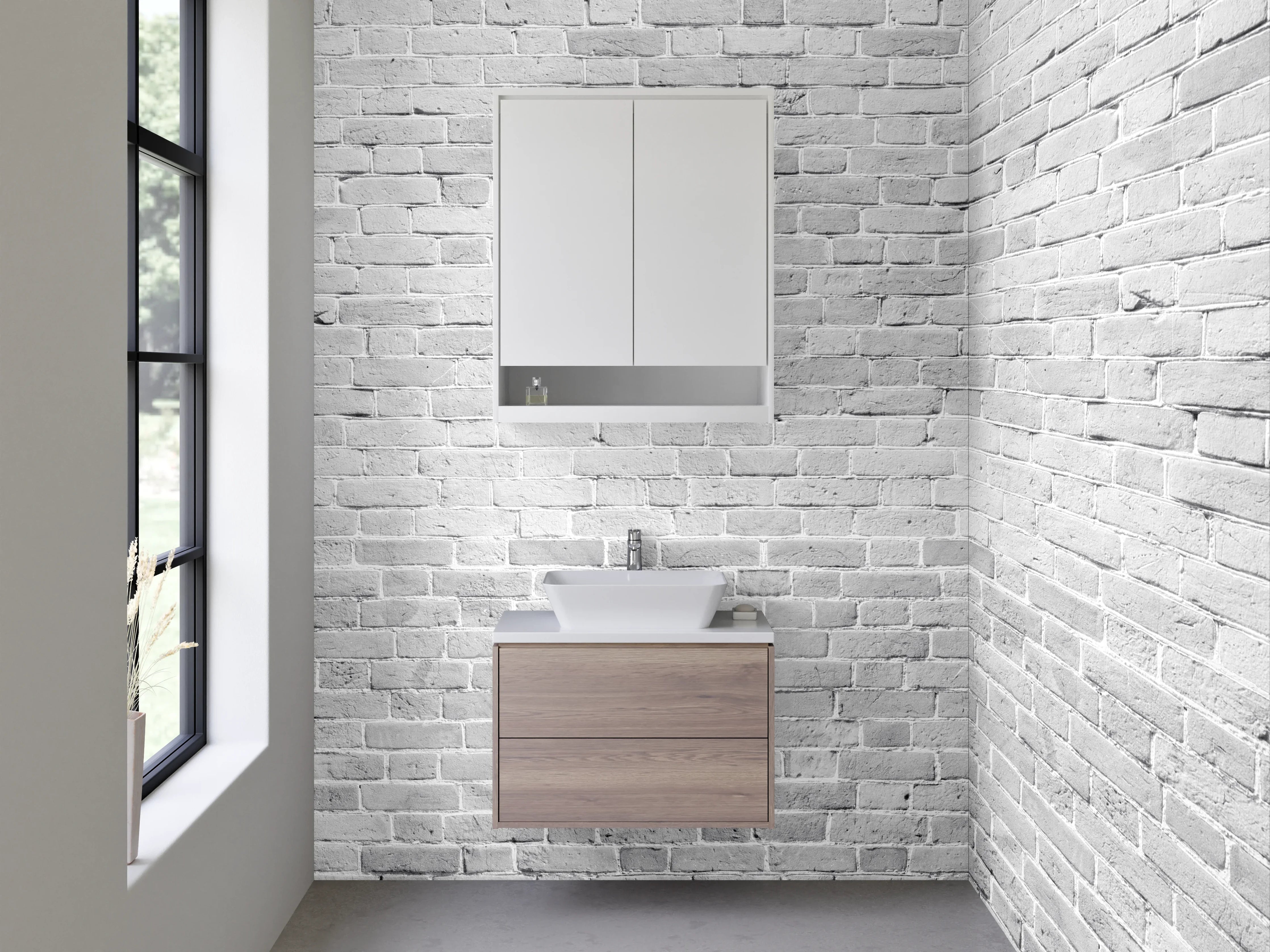 Waschbecken-Rückwand - Moderne weiße Backsteinoptik für Küchen