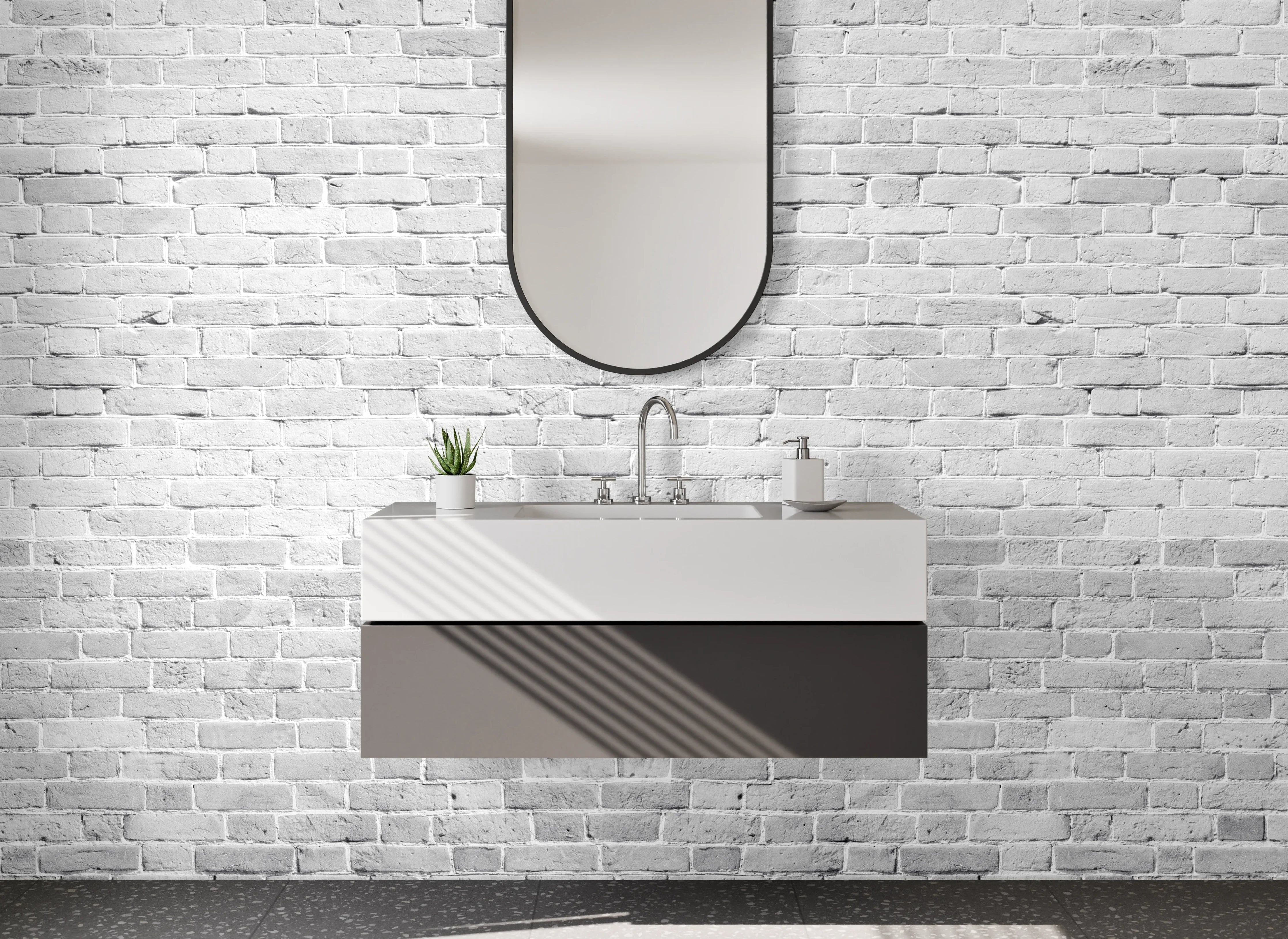 Waschbecken-Rückwand - Moderne weiße Backsteinoptik für Küchen