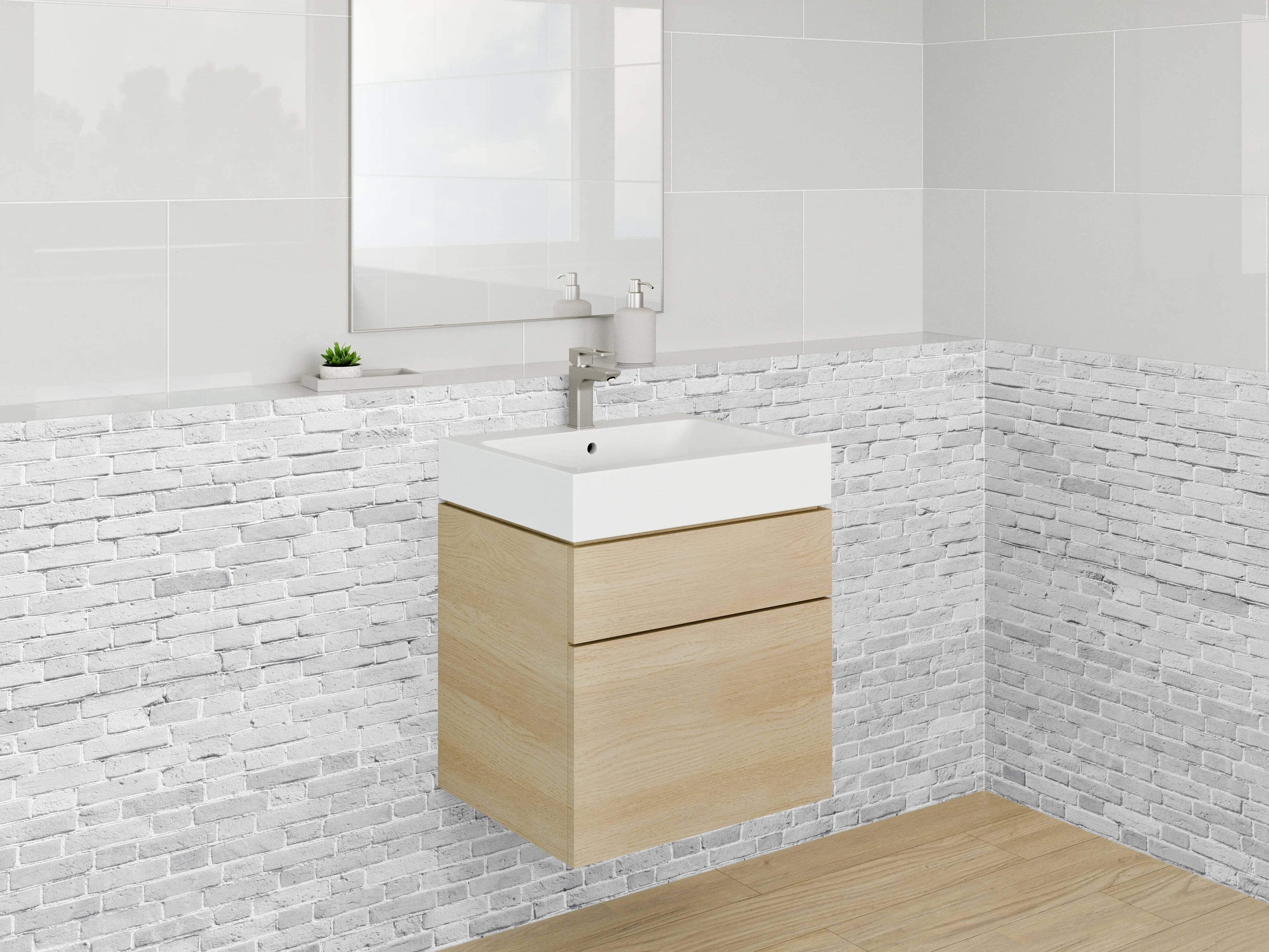 Waschbecken-Rückwand - Moderne weiße Backsteinoptik für Küchen
