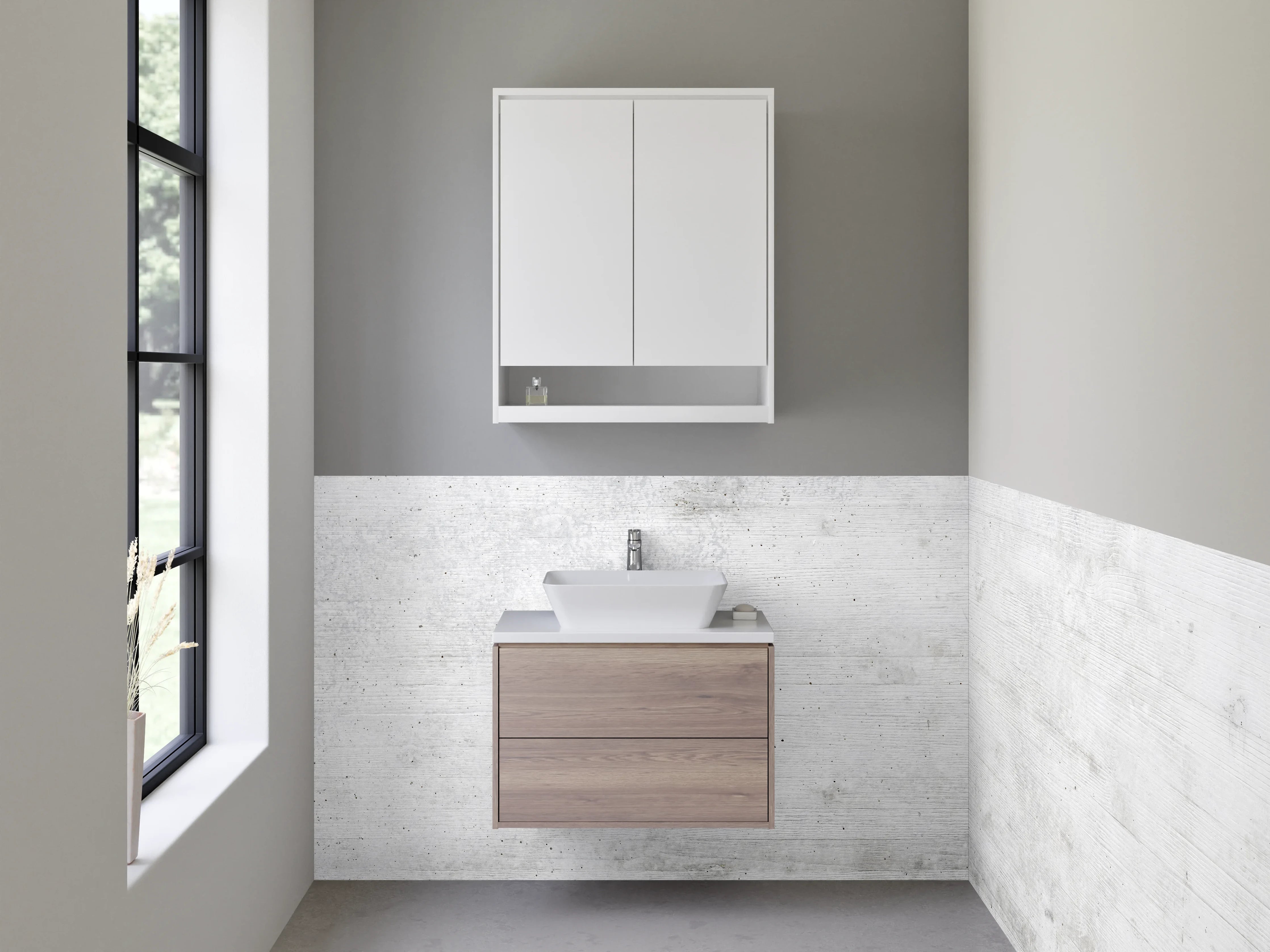 Waschbecken-Rückwand - Moderne weiße Betonoptik Wand
