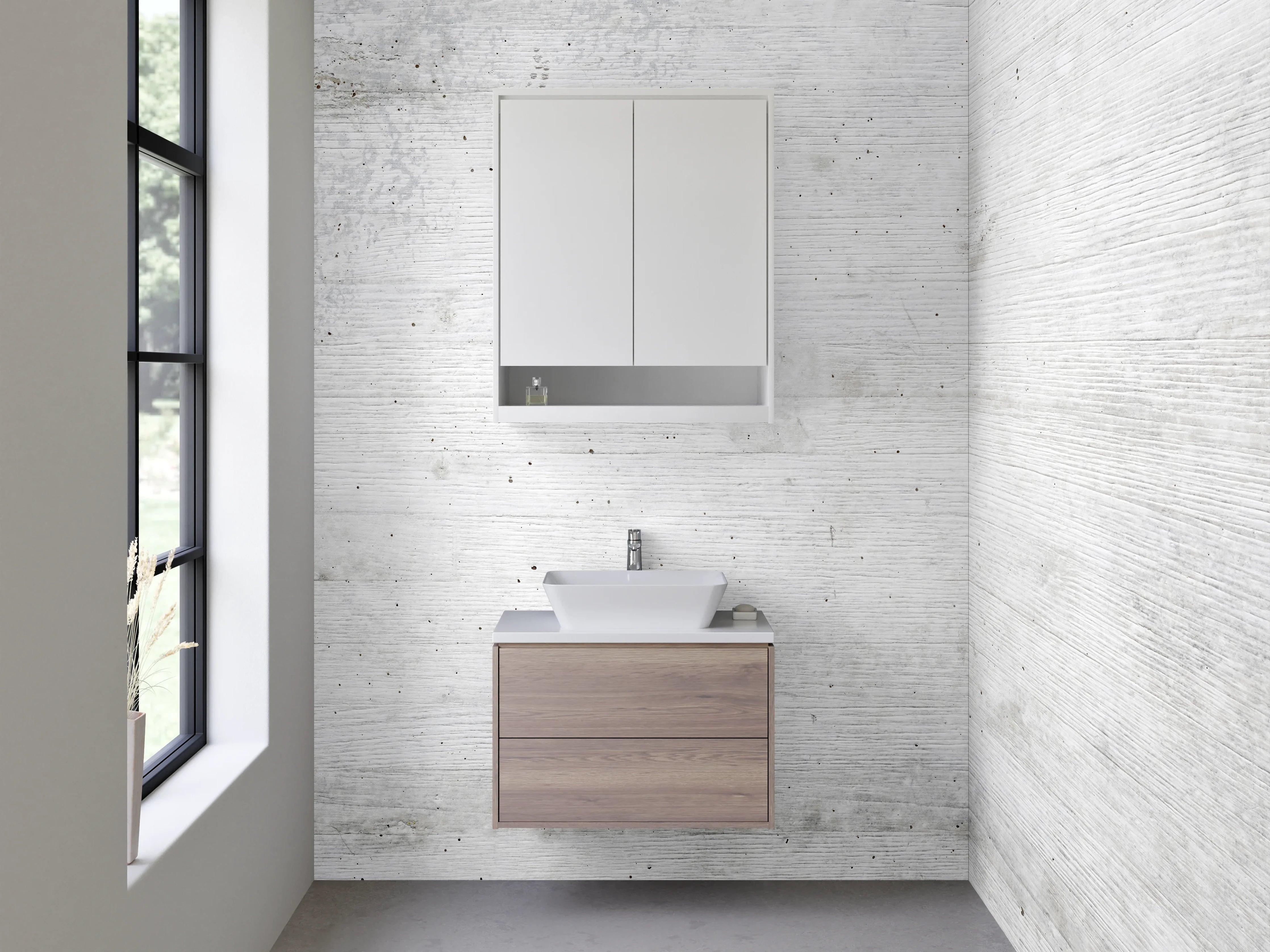 Waschbecken-Rückwand - Moderne weiße Betonoptik Wand