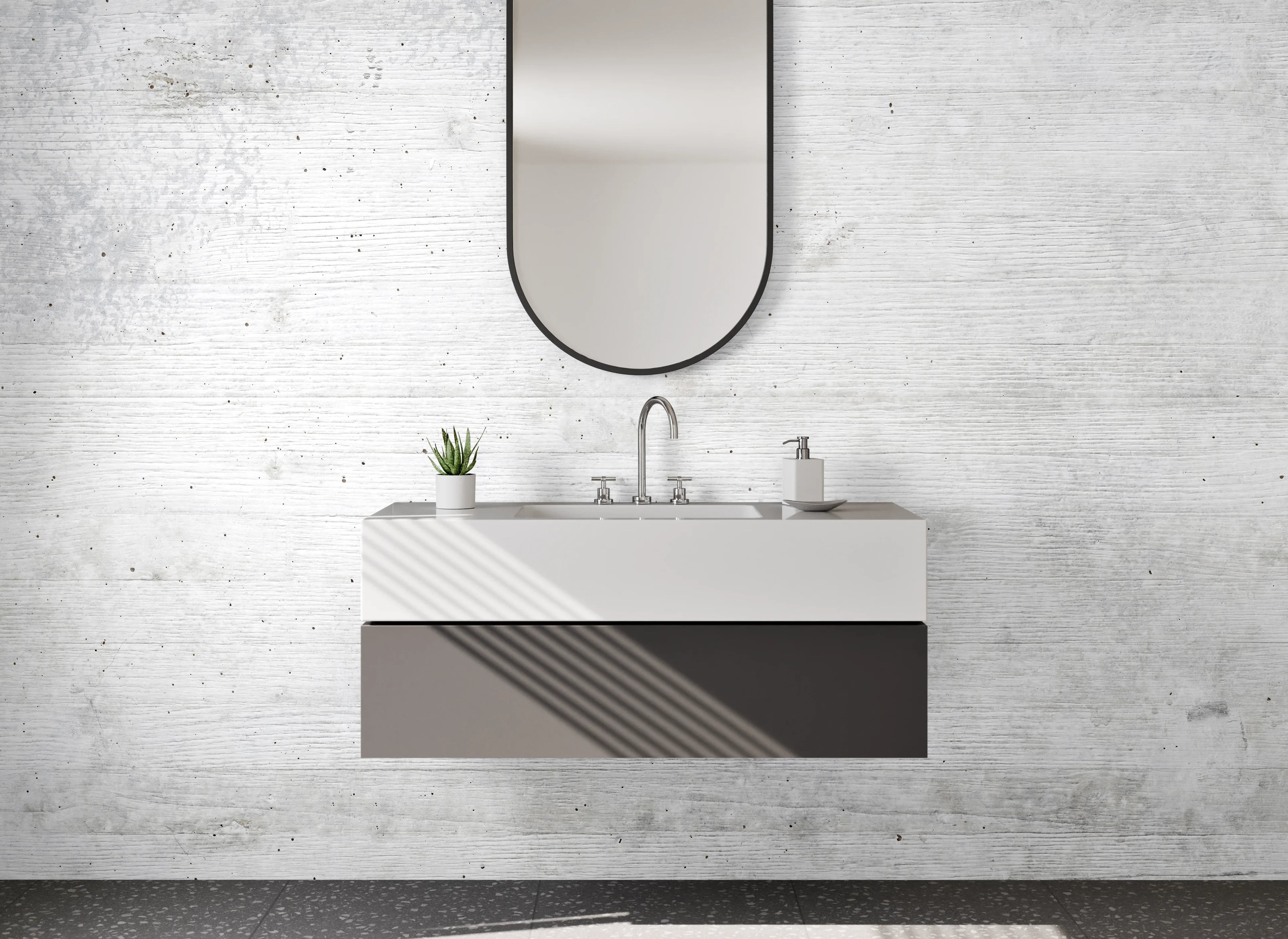 Waschbecken-Rückwand - Moderne weiße Betonoptik Wand