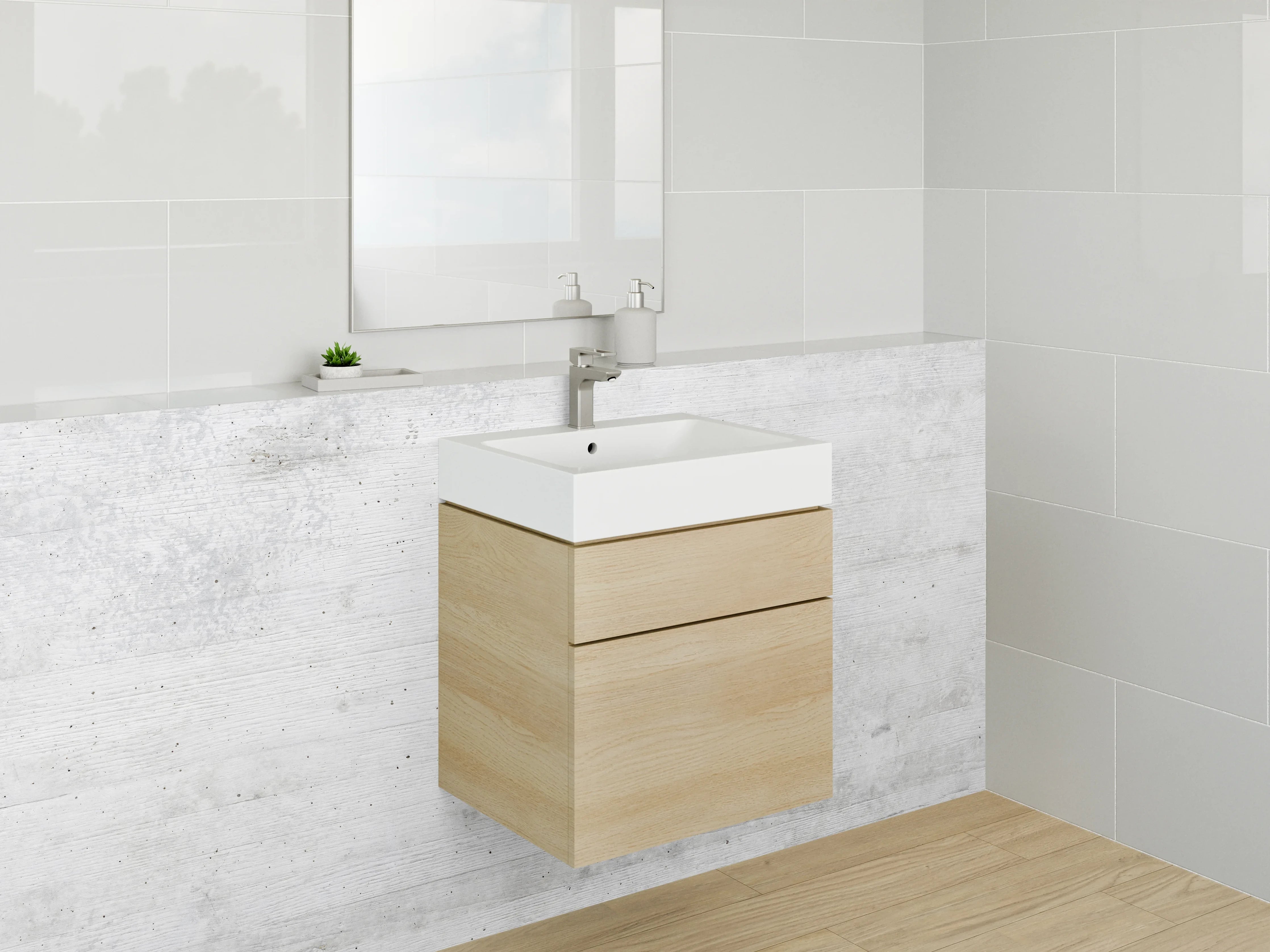 Waschbecken-Rückwand - Moderne weiße Betonoptik Wand