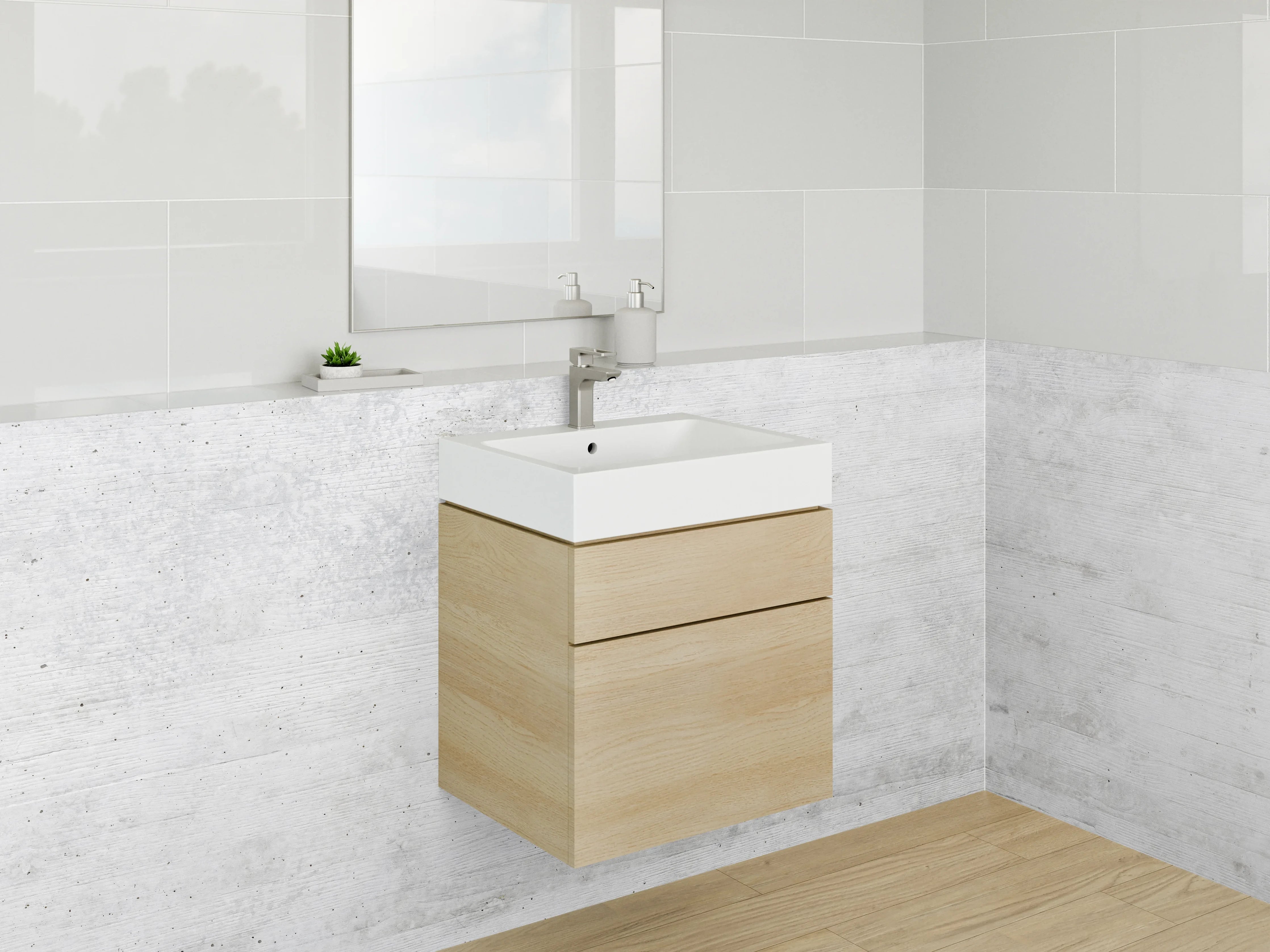 Waschbecken-Rückwand - Moderne weiße Betonoptik Wand