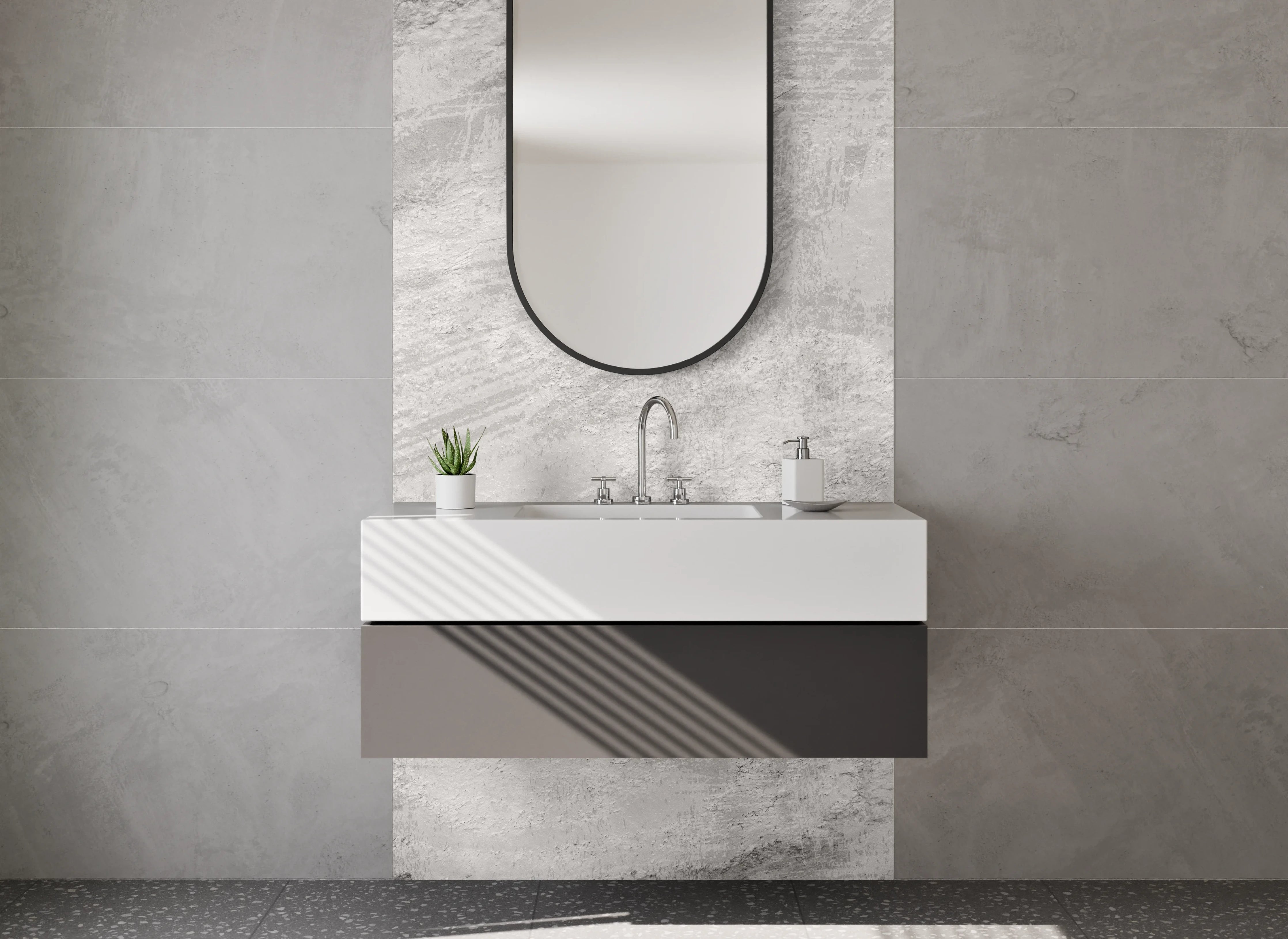 Waschbecken-Rückwand - Moderne weiße Betonoptik Wanddekor