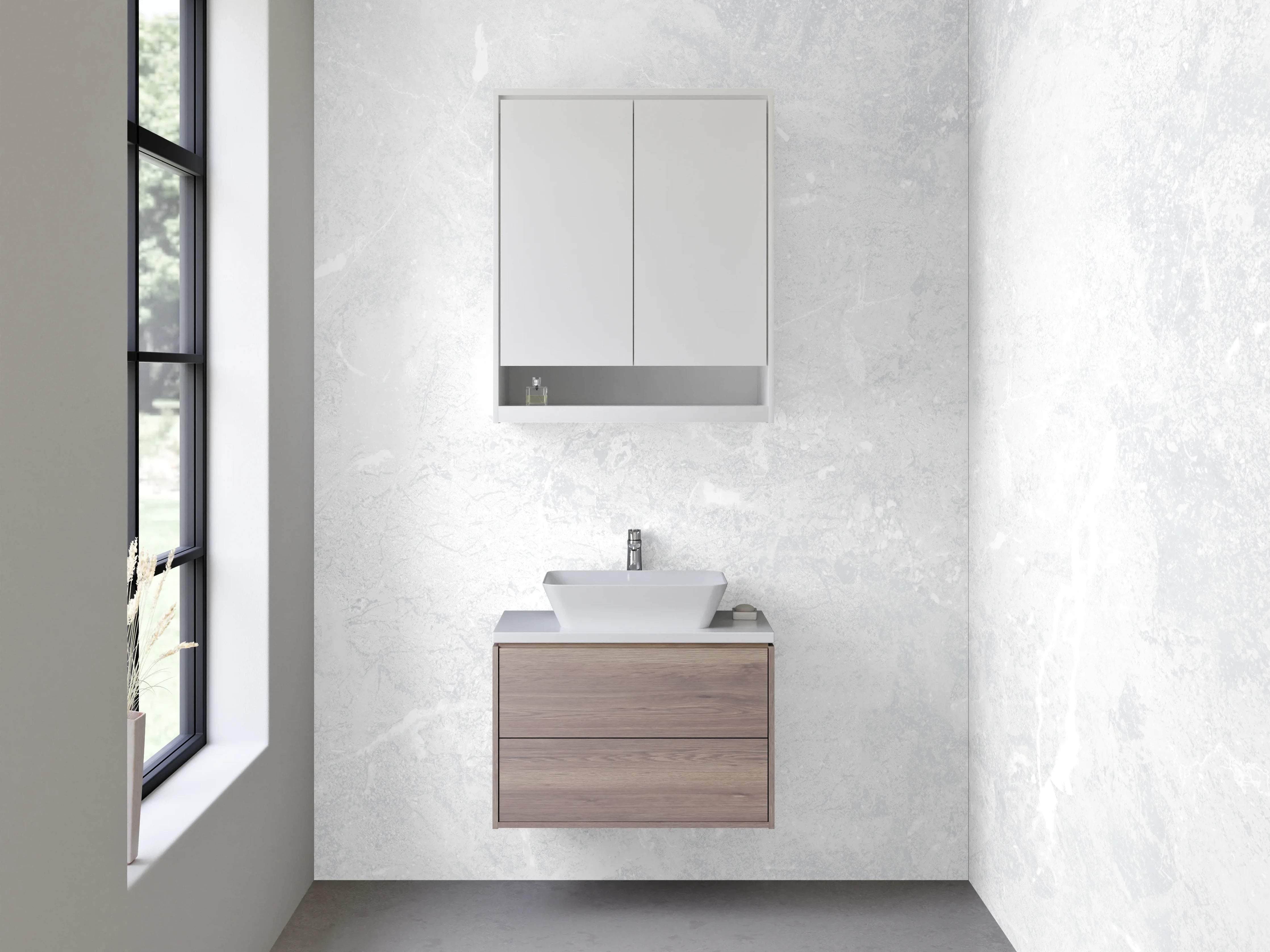 Waschbecken-Rückwand - Moderne weiße Marmoroptik
