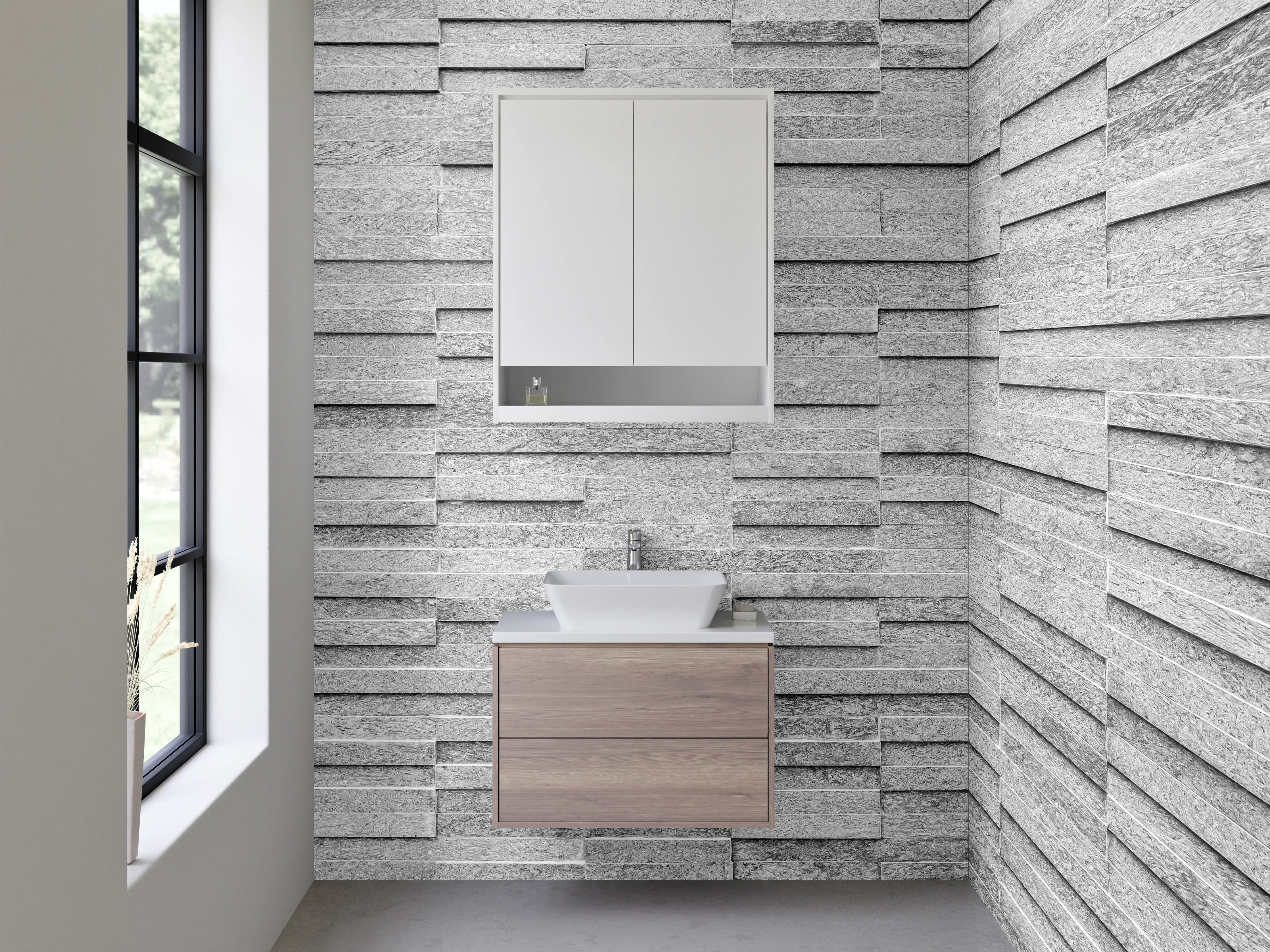Waschbecken-Rückwand - Moderne weiße Steinoptik Fliesenwand