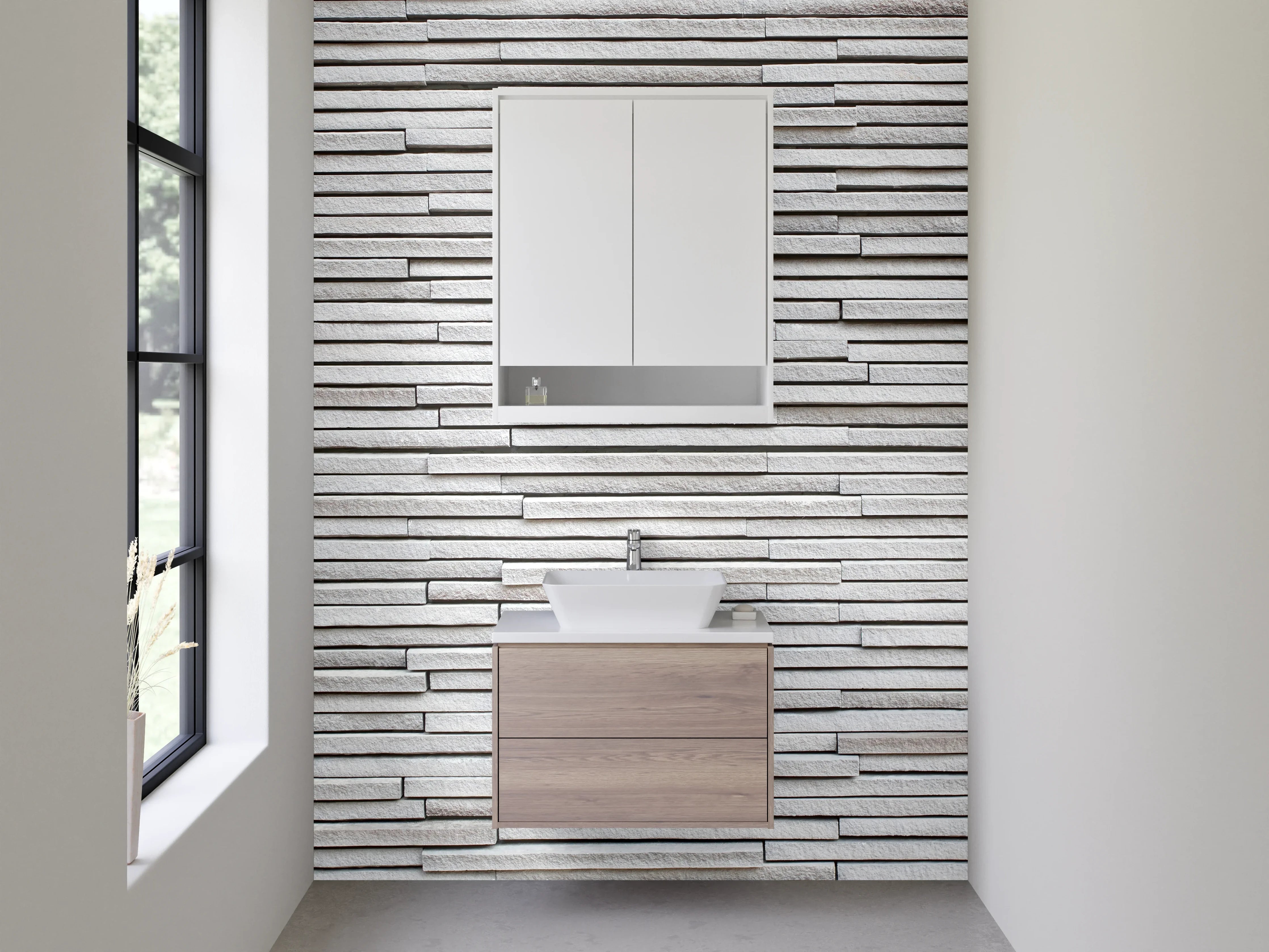 Waschbecken-Rückwand - Moderne weiße Steinoptik für Rückwände