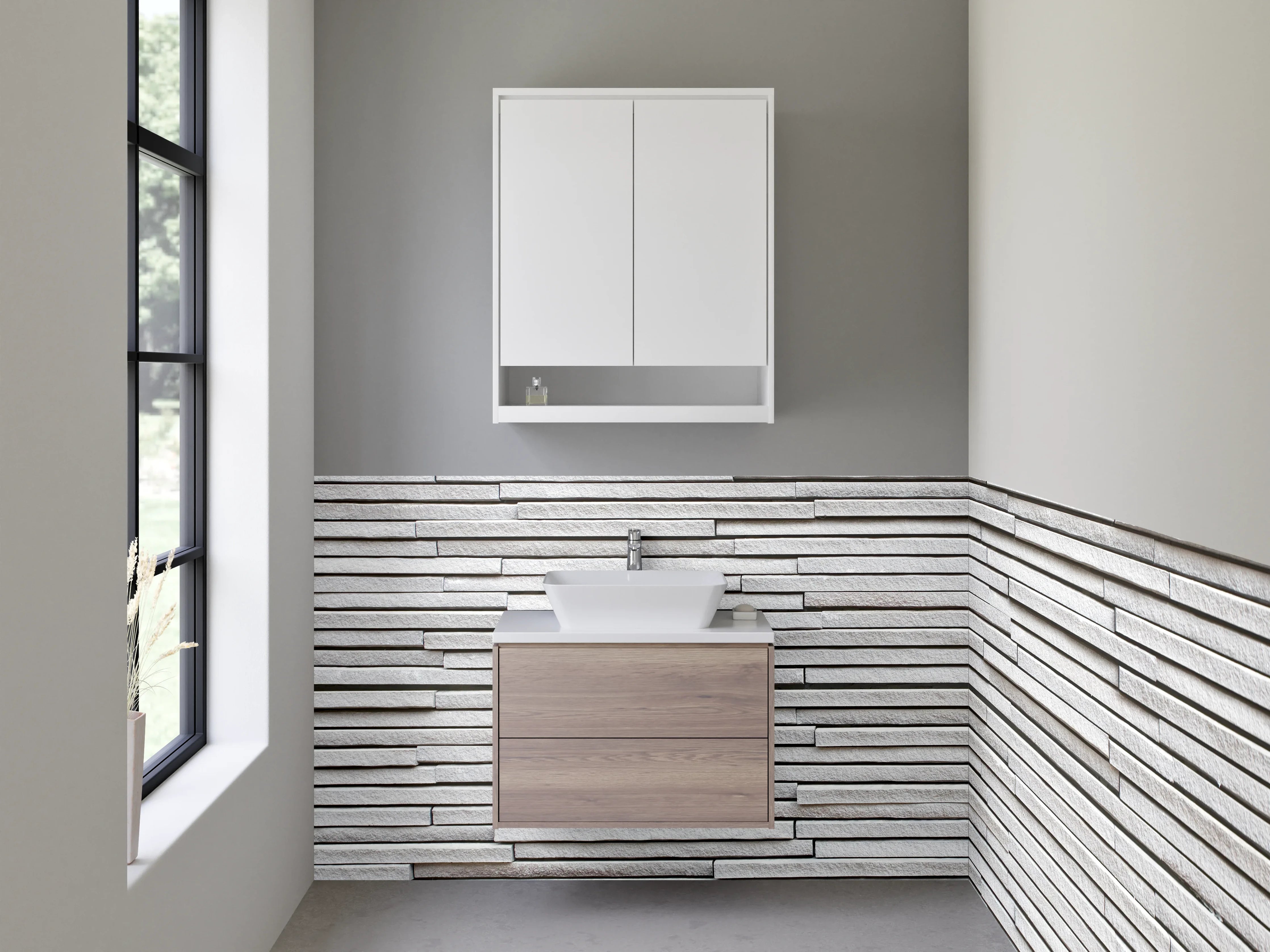 Waschbecken-Rückwand - Moderne weiße Steinoptik für Rückwände