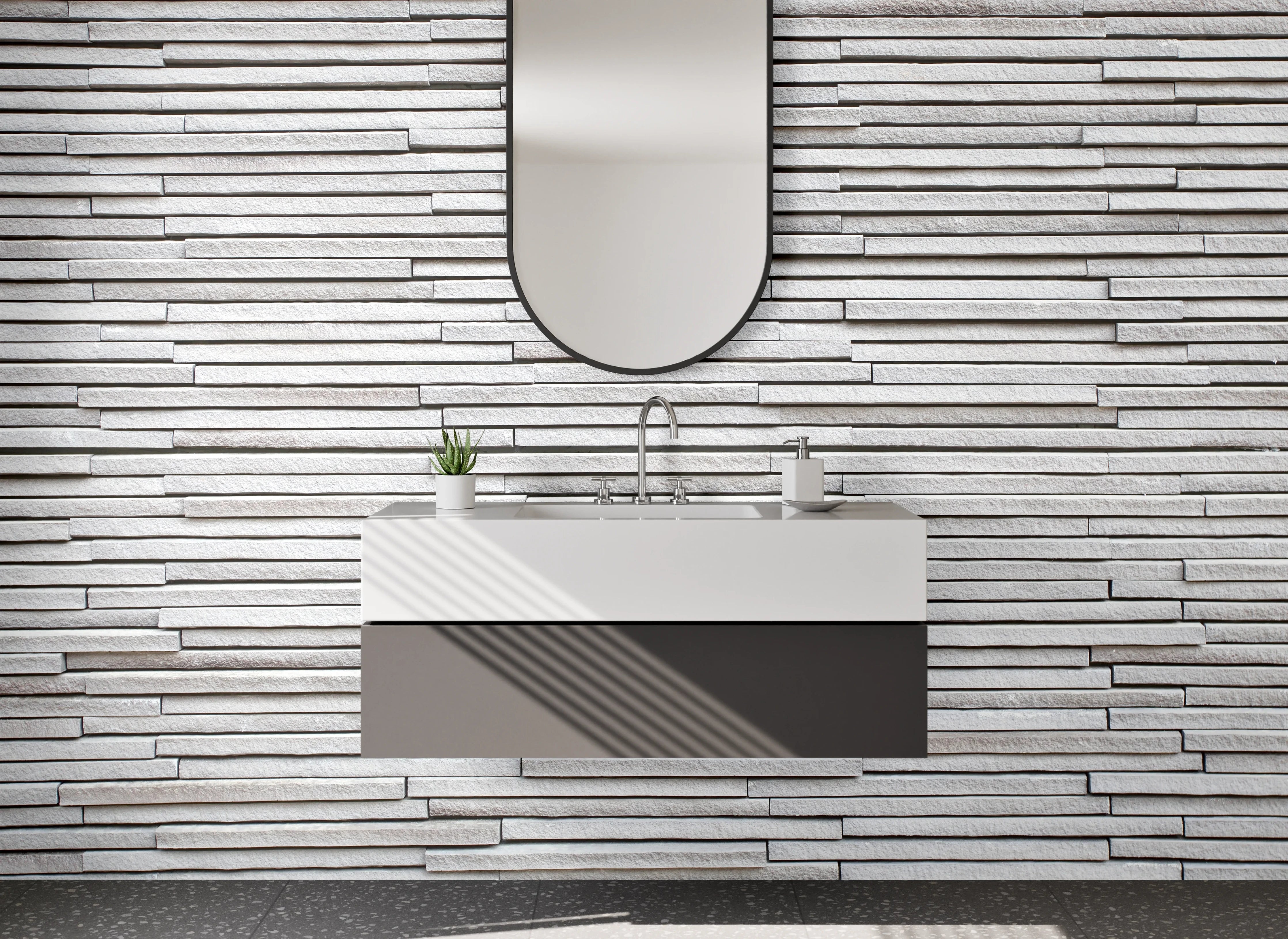 Waschbecken-Rückwand - Moderne weiße Steinoptik für Rückwände