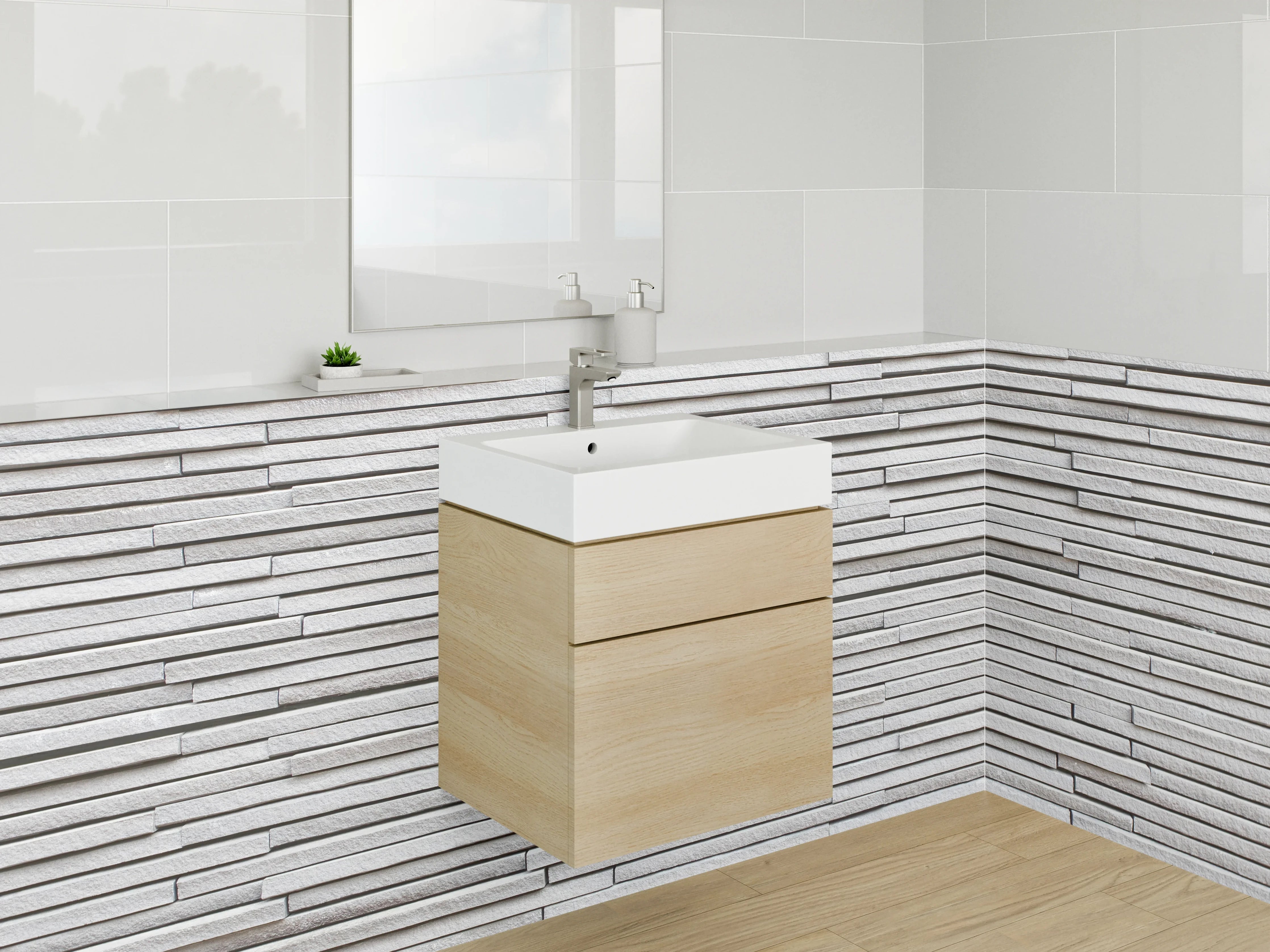 Waschbecken-Rückwand - Moderne weiße Steinoptik für Rückwände