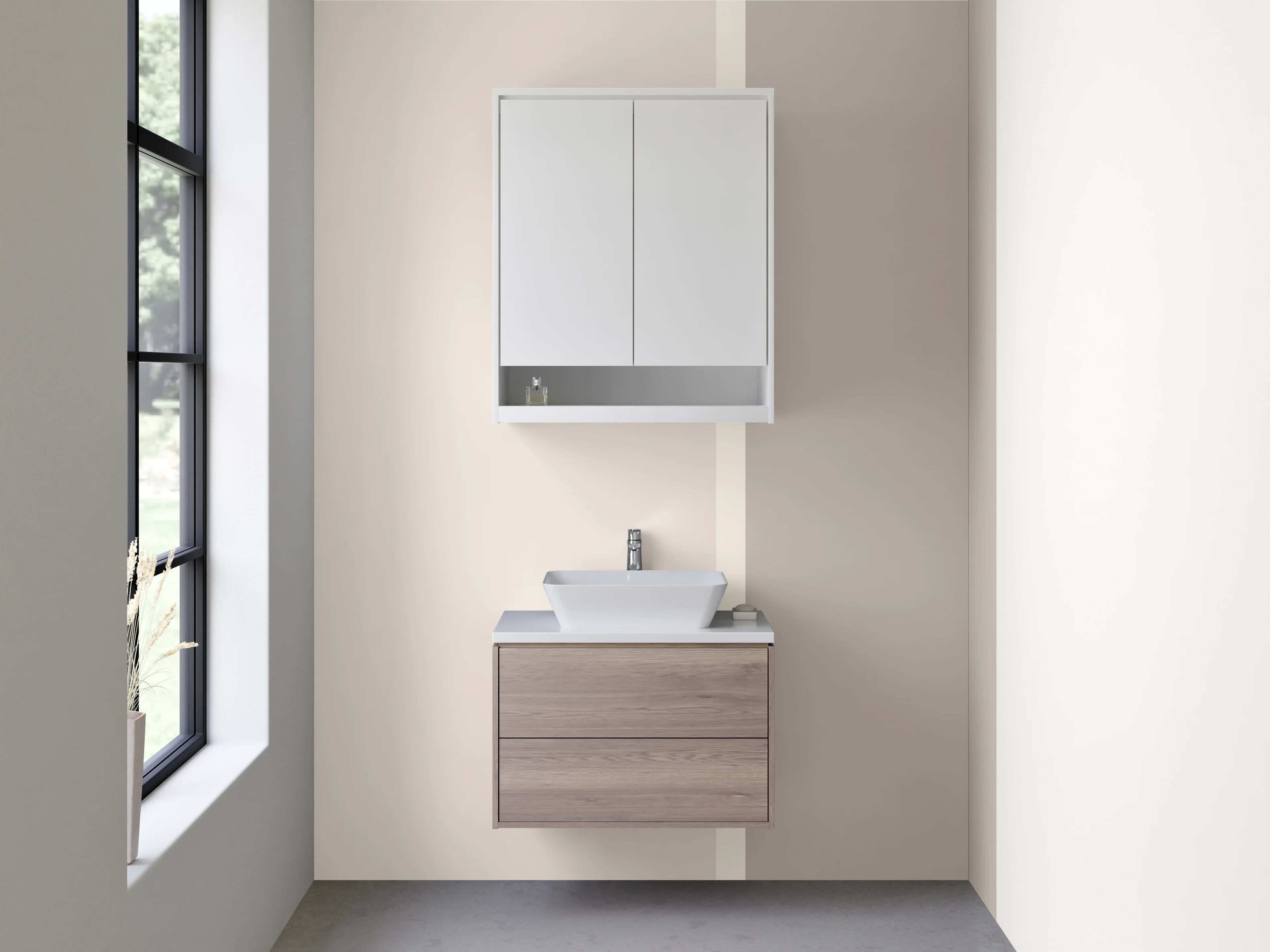 Waschbecken-Rückwand - Moderner Beistelltisch in neutralen Tönen