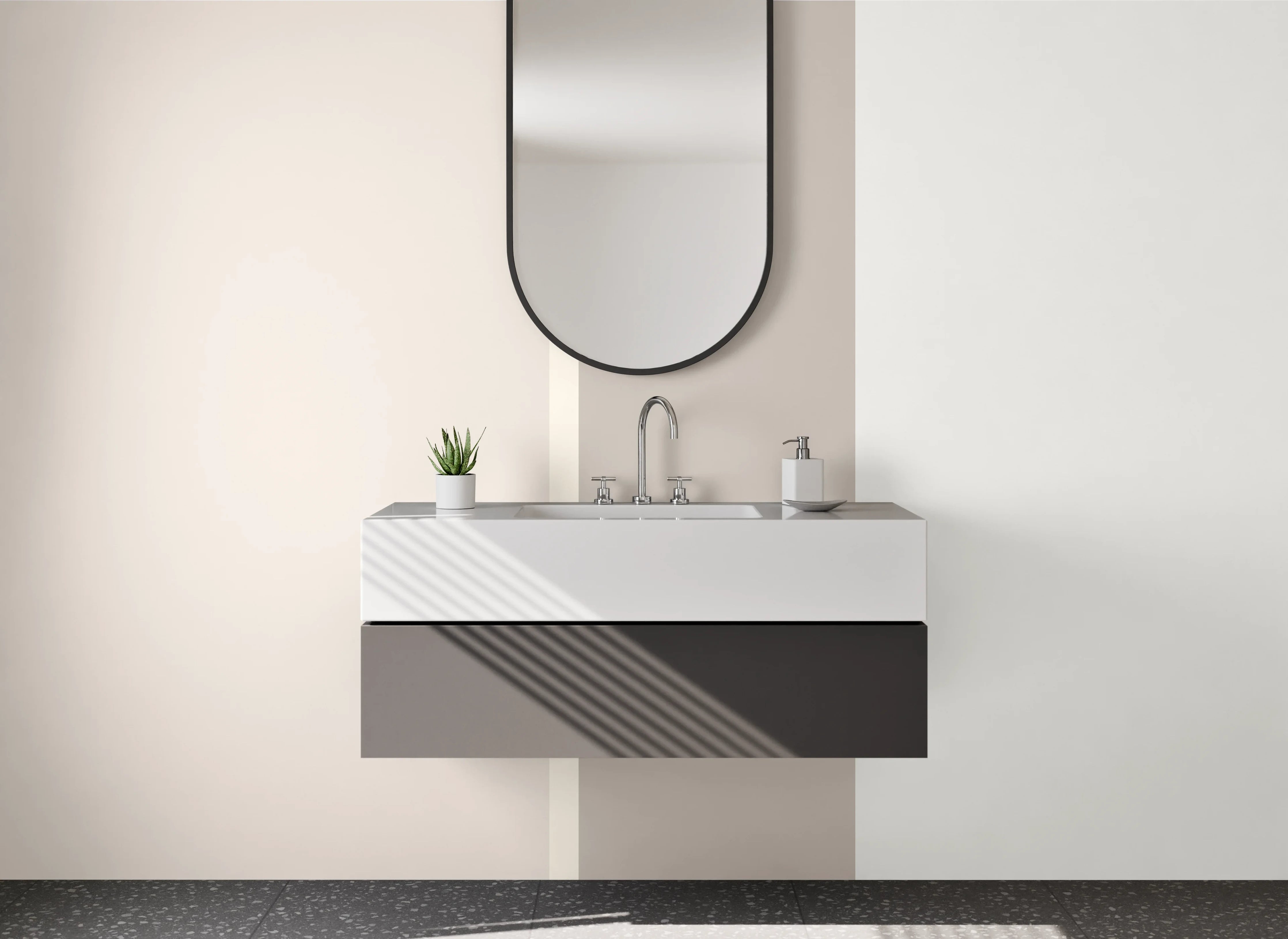 Waschbecken-Rückwand - Moderner Beistelltisch in neutralen Tönen