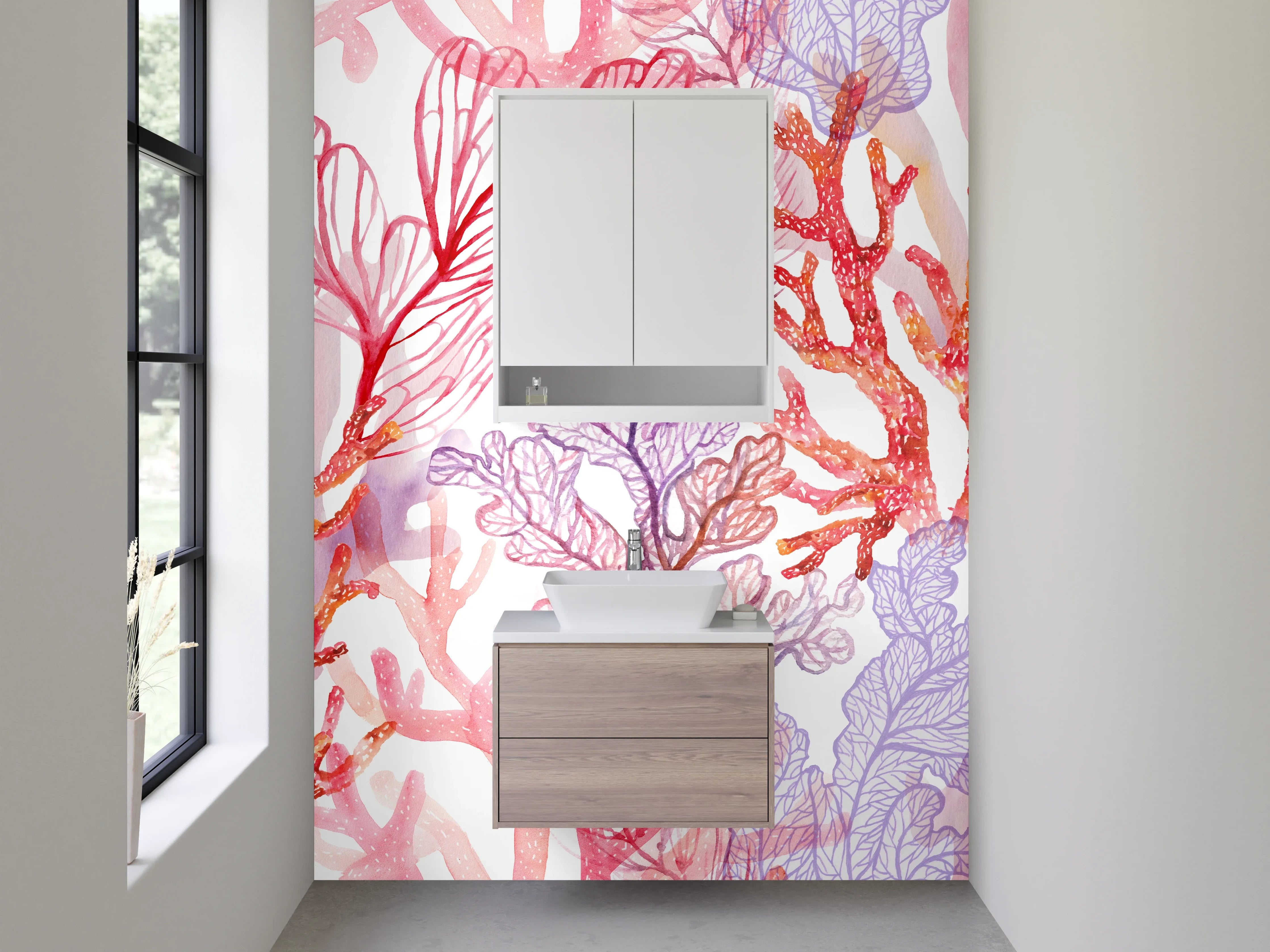 Waschbecken-Rückwand - Moderner Grauwinkel im weißen Badezimmer