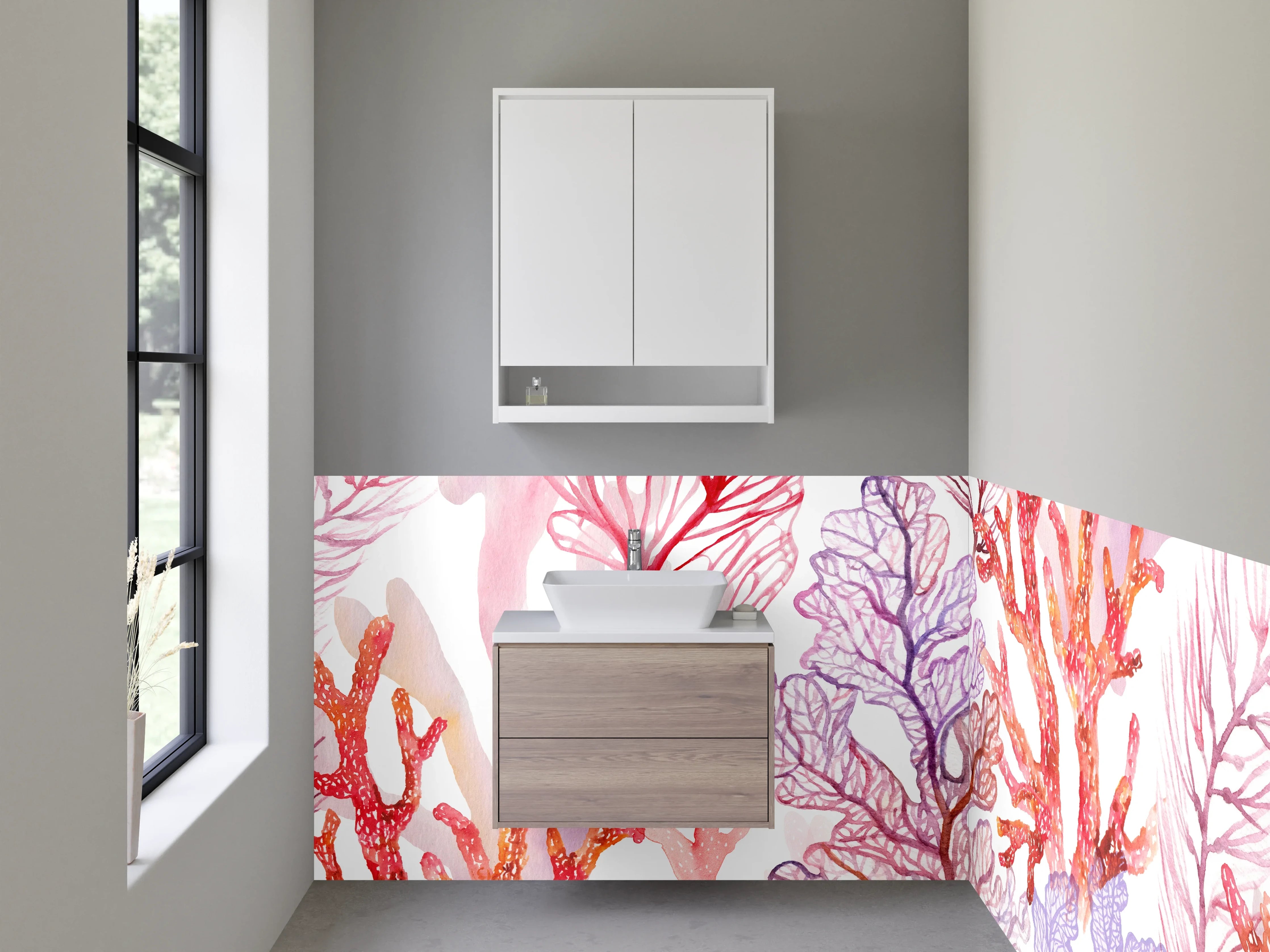 Waschbecken-Rückwand - Moderner Grauwinkel im weißen Badezimmer