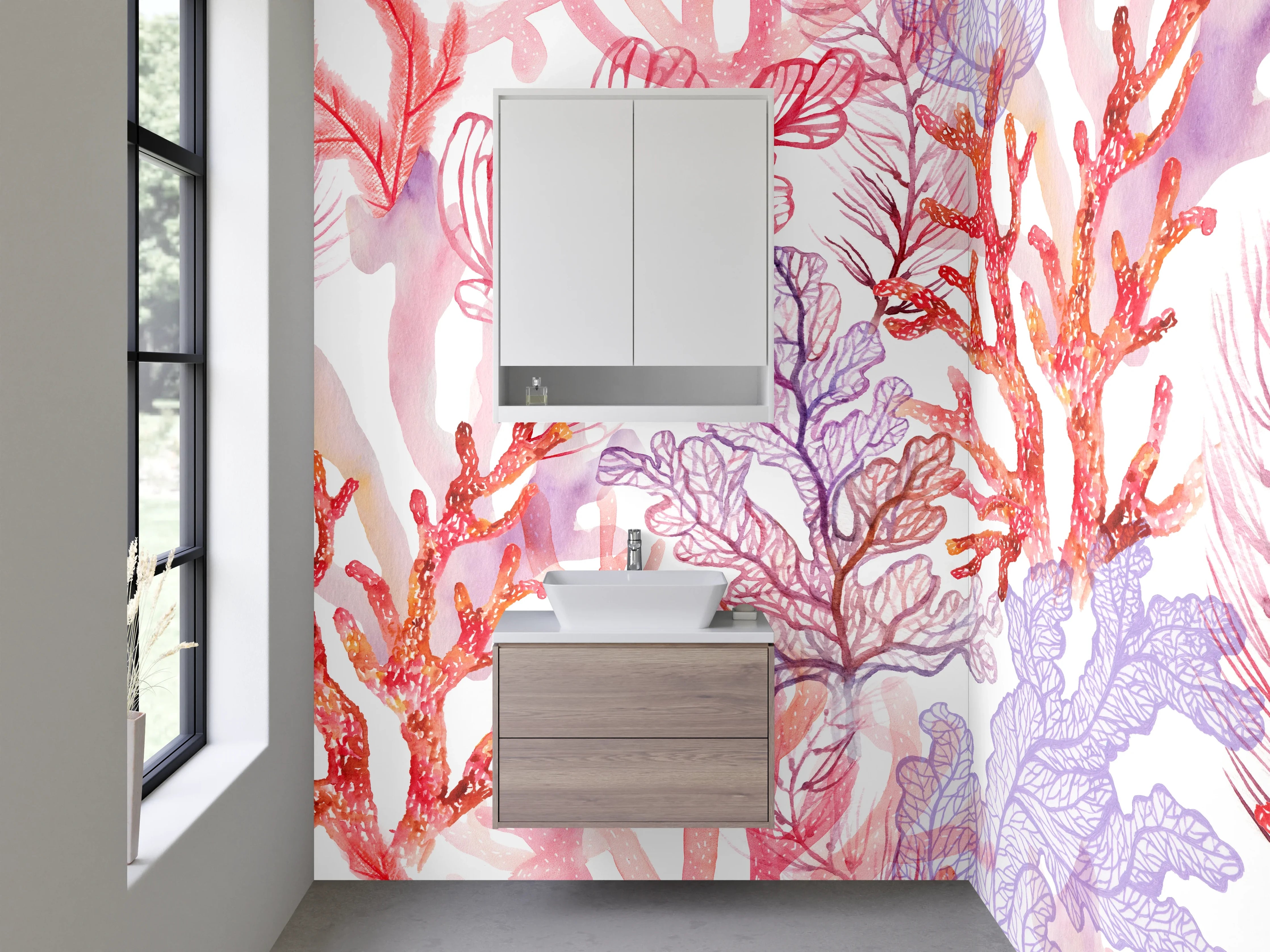 Waschbecken-Rückwand - Moderner Grauwinkel im weißen Badezimmer