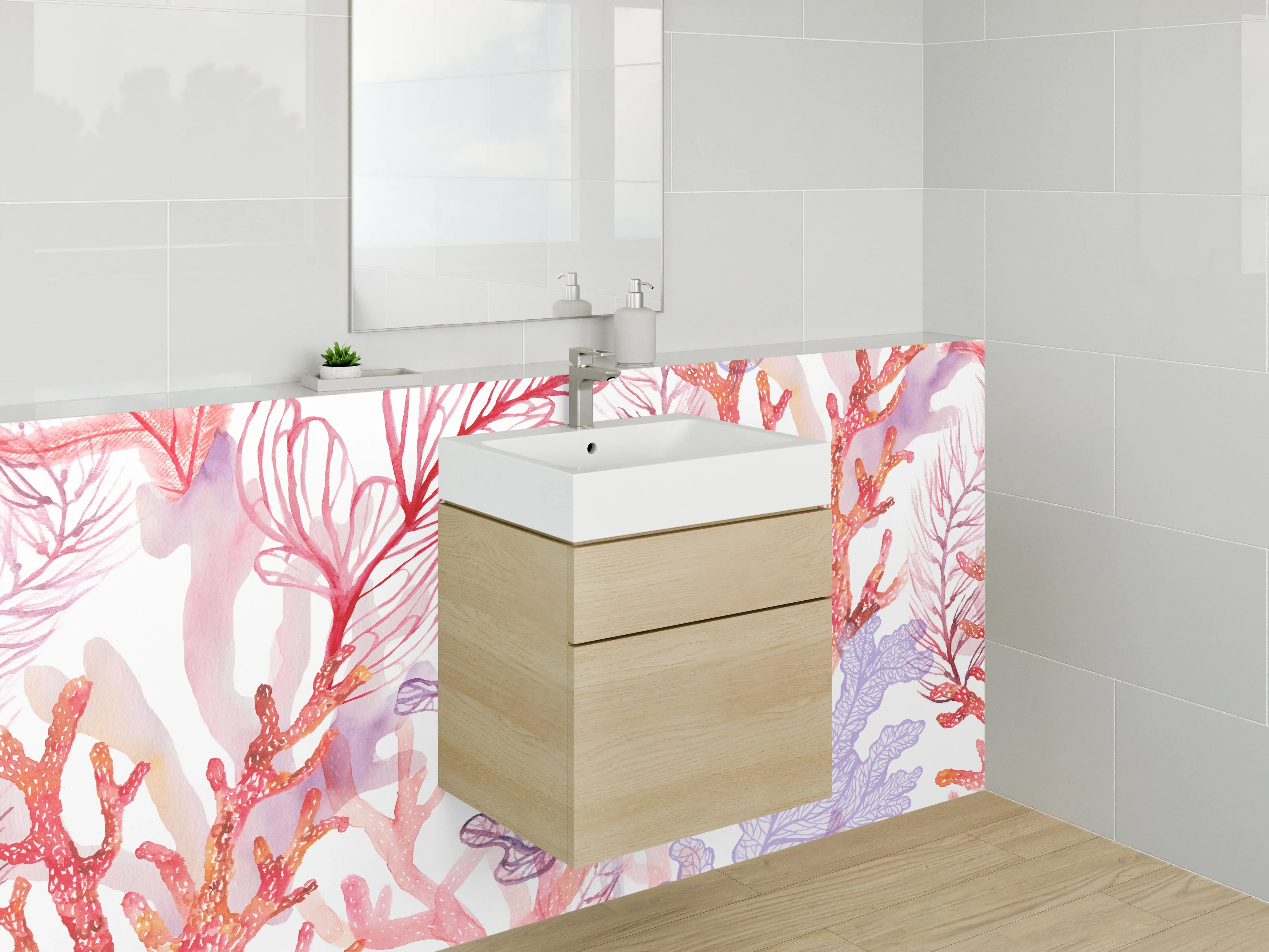 Waschbecken-Rückwand - Moderner Grauwinkel im weißen Badezimmer