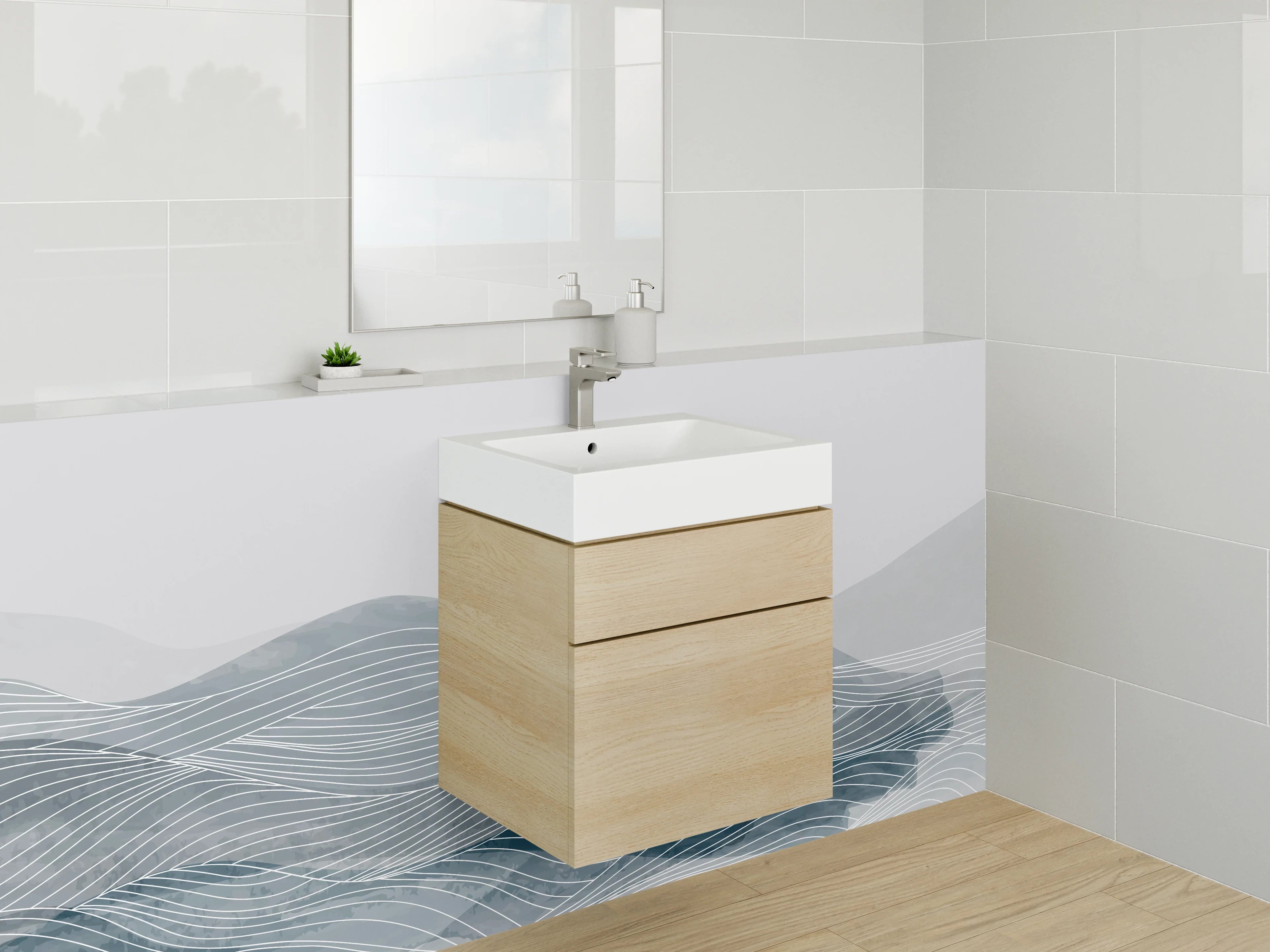 Waschbecken-Rückwand - Moderner Wellen-Design in Grau