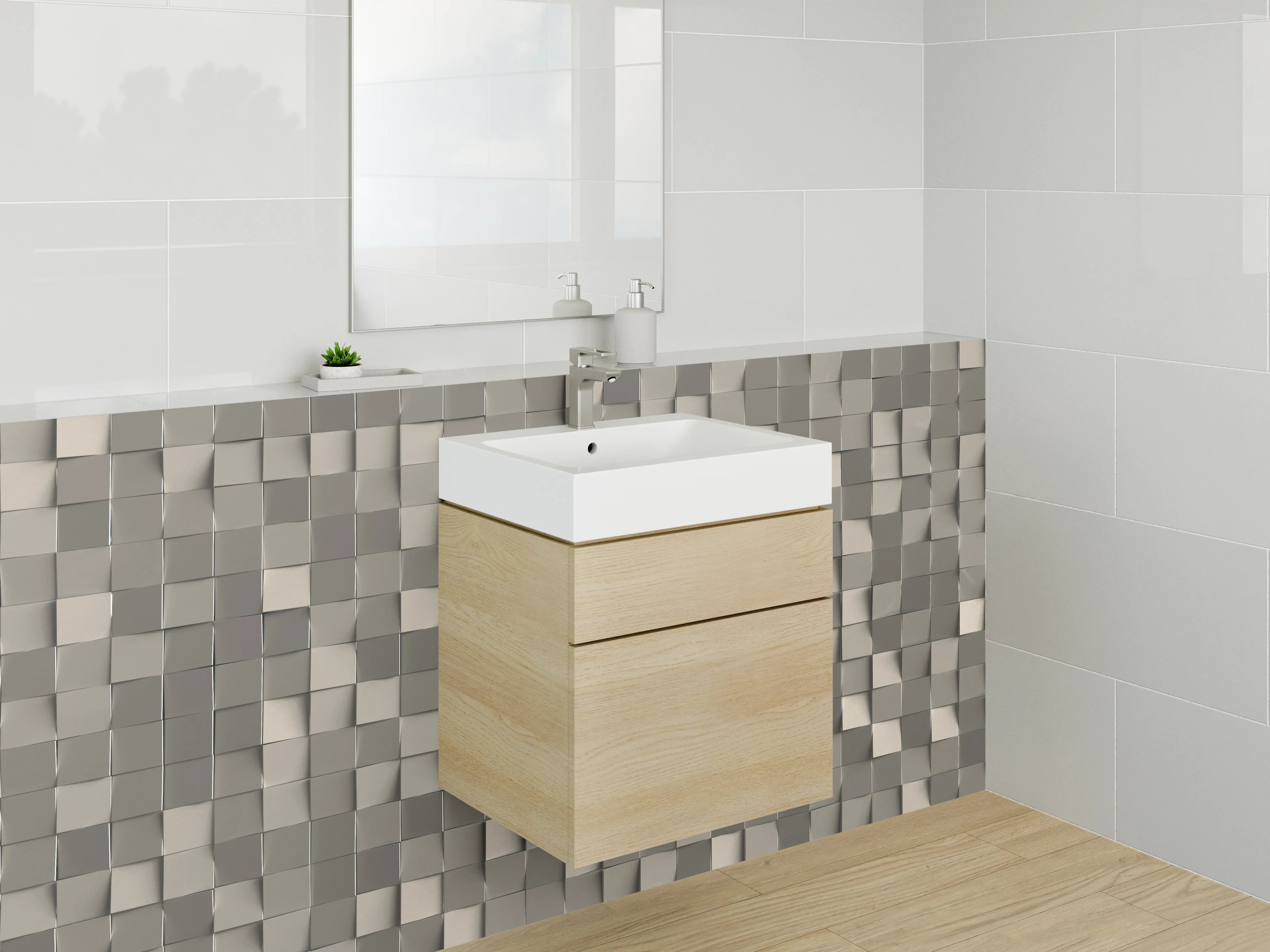 Waschbecken-Rückwand - Modernes 3D-Mosaik Grau Beige