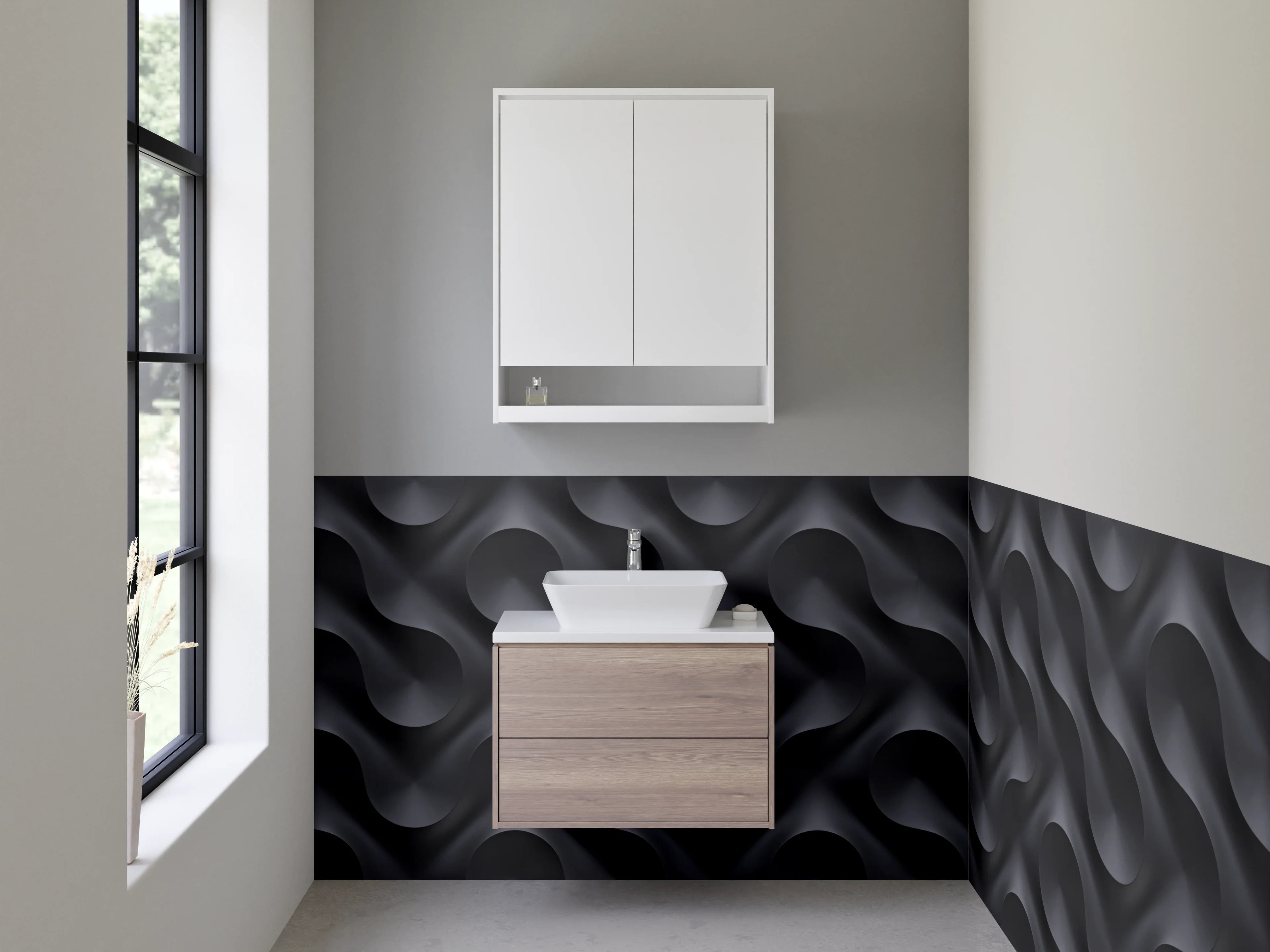 Waschbecken-Rückwand - Modernes 3D-Wellenmuster Schwarz