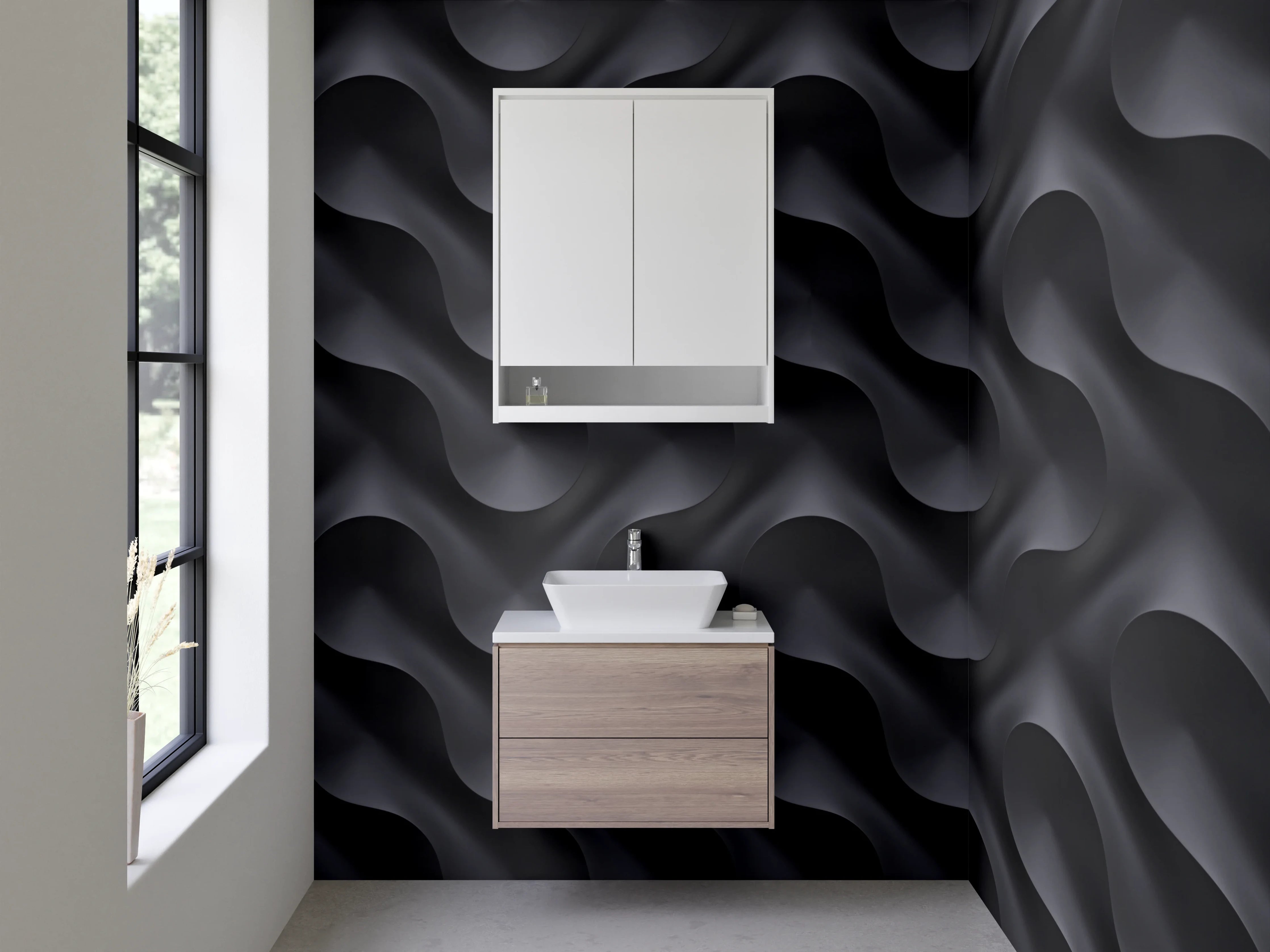 Waschbecken-Rückwand - Modernes 3D-Wellenmuster Schwarz