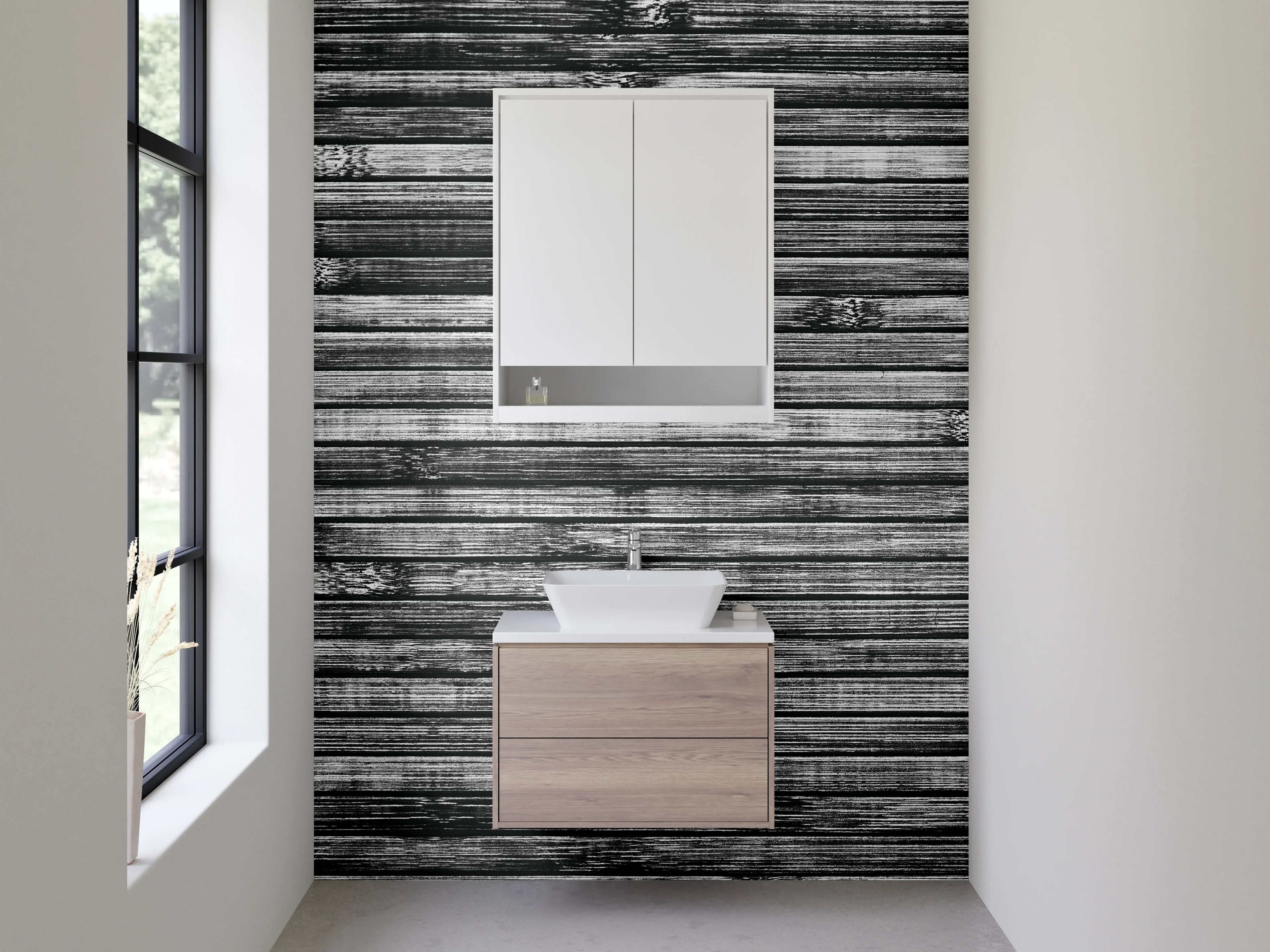 Waschbecken-Rückwand - Modernes Bambus Holz Muster Grau Schwarz