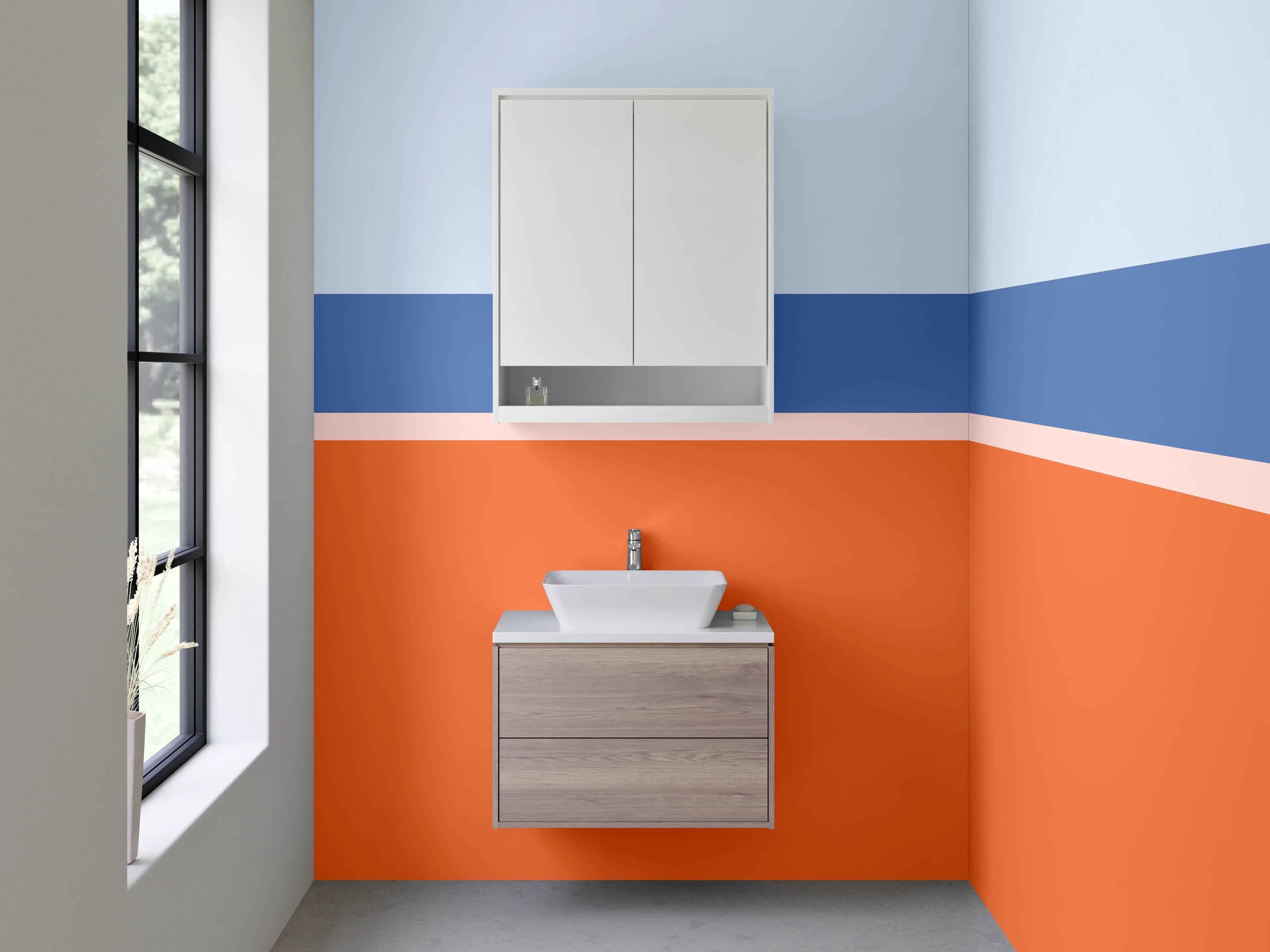 Waschbecken-Rückwand - Modernes Blockstreifen-Design in Orange und Blau