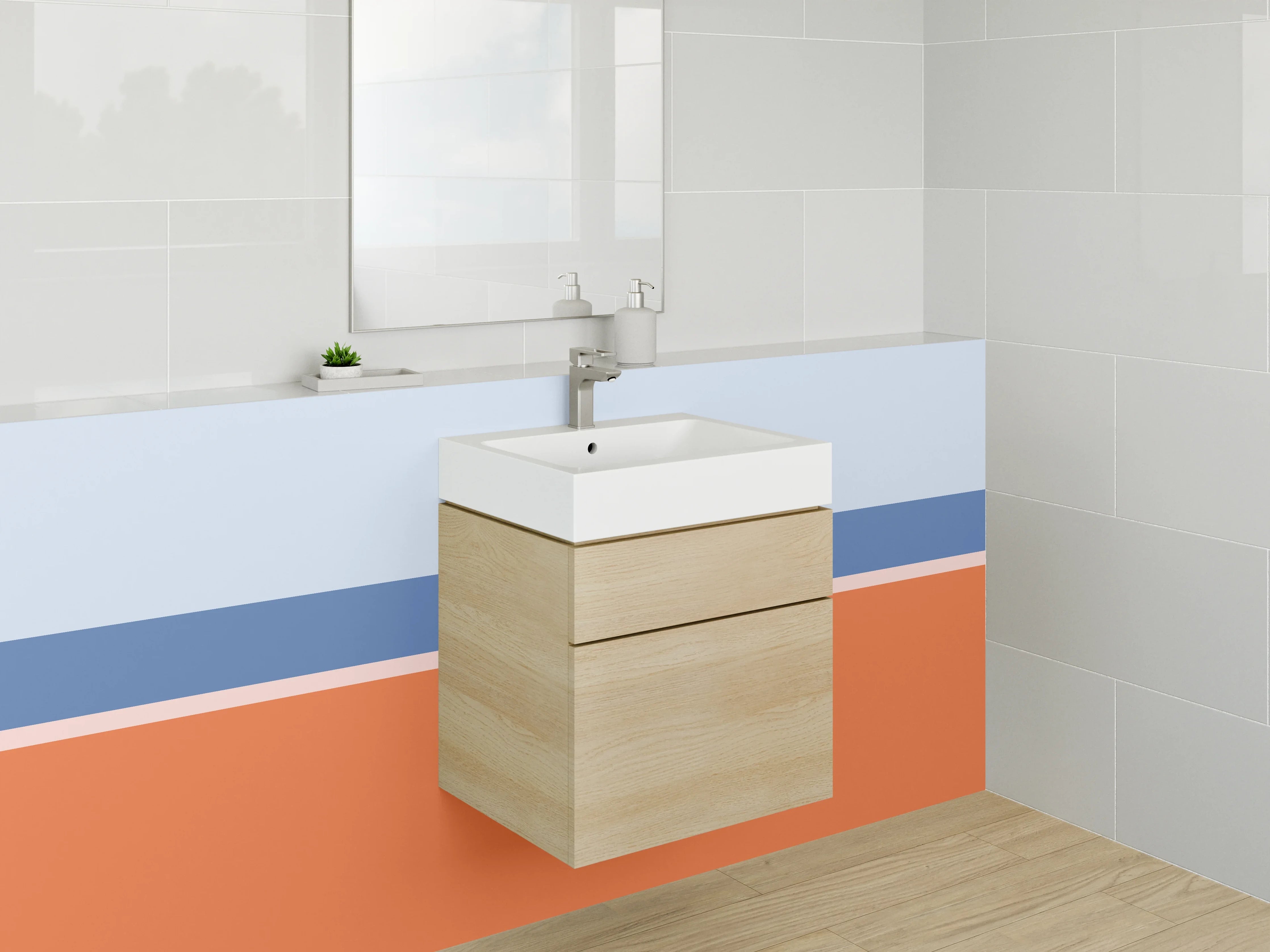 Waschbecken-Rückwand - Modernes Blockstreifen-Design in Orange und Blau