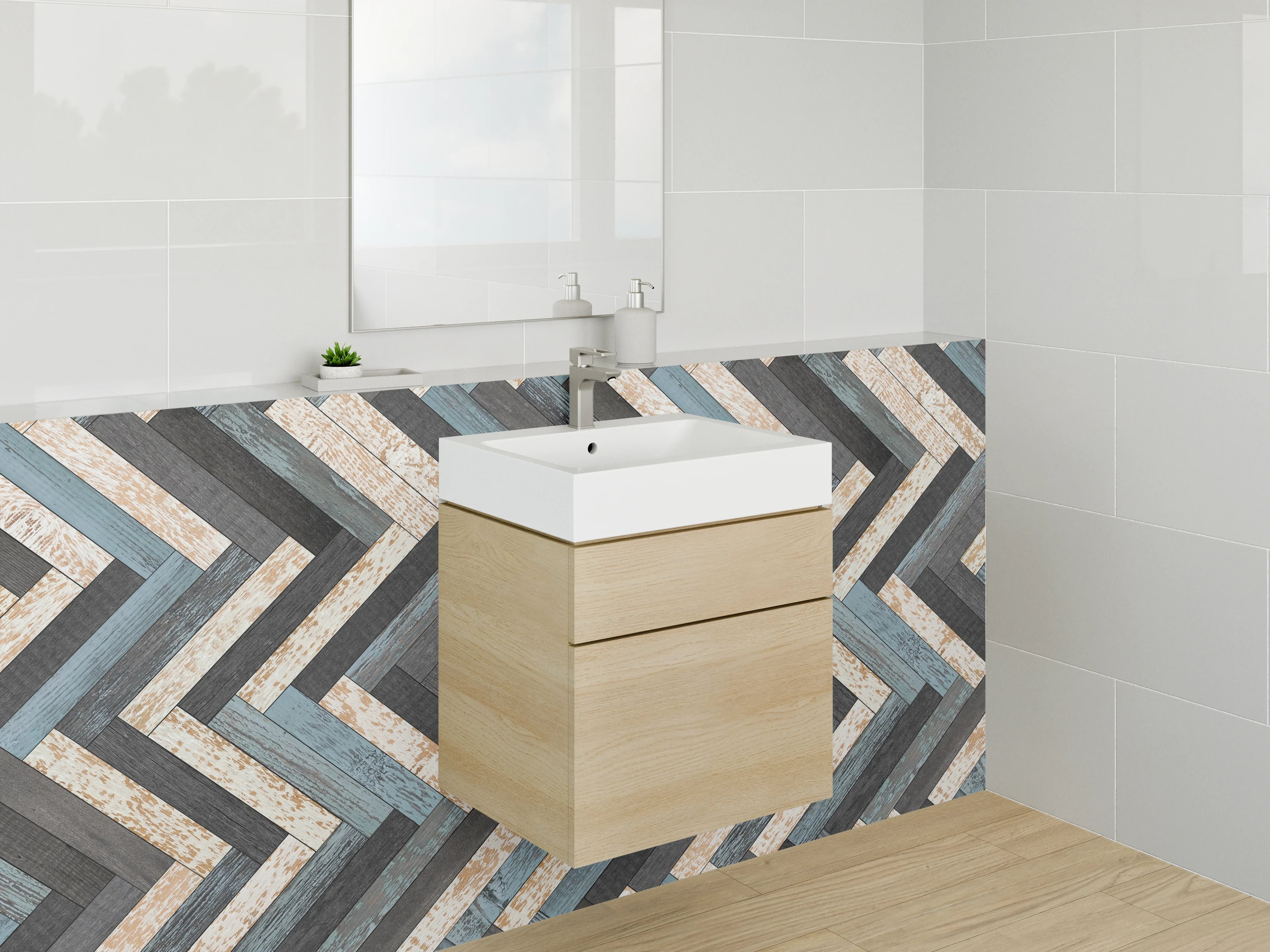 Waschbecken-Rückwand - Modernes Chevron Mosaik Fliesenmuster