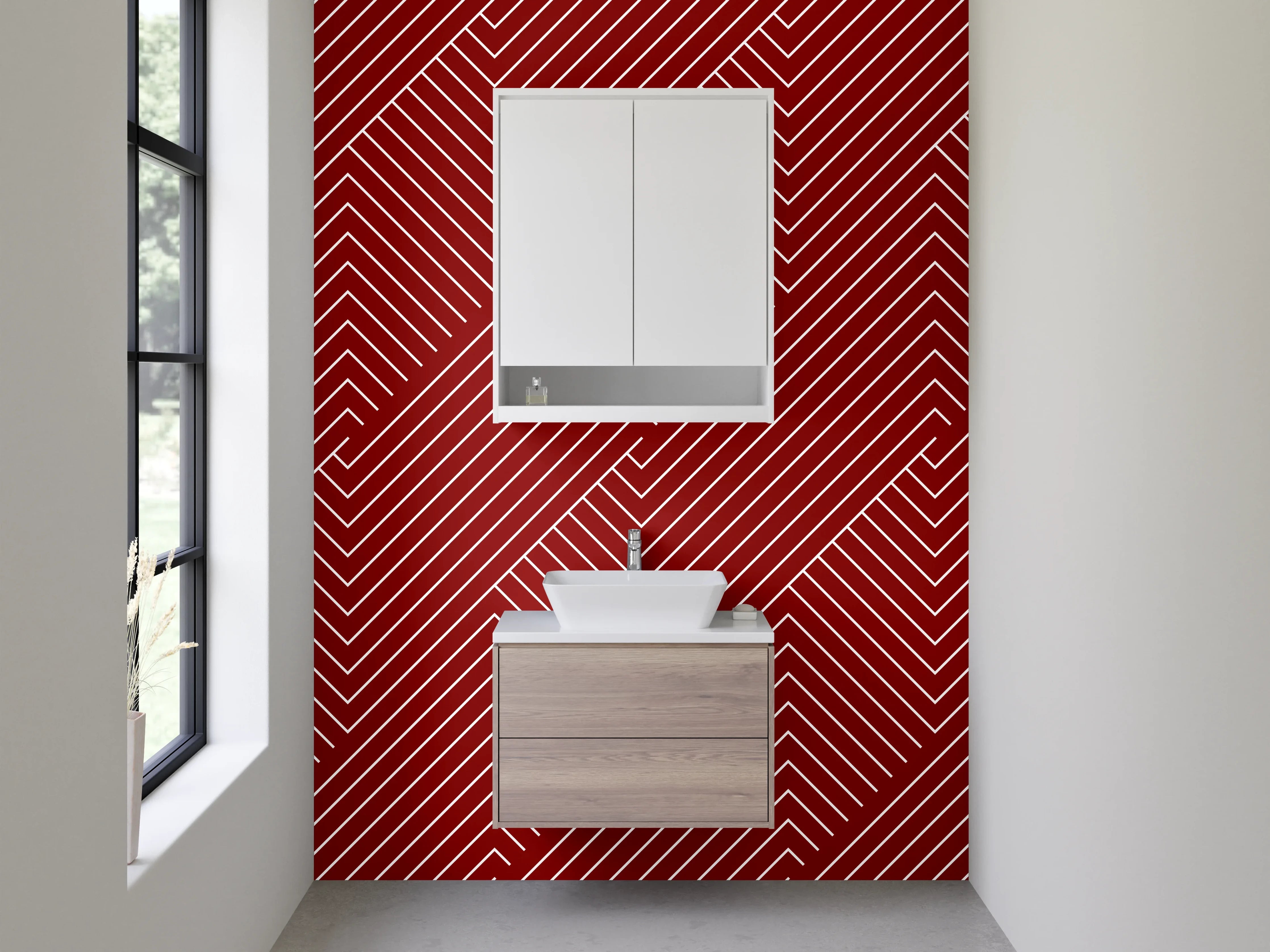 Waschbecken-Rückwand - Modernes Chevron-Muster Rot Weiß