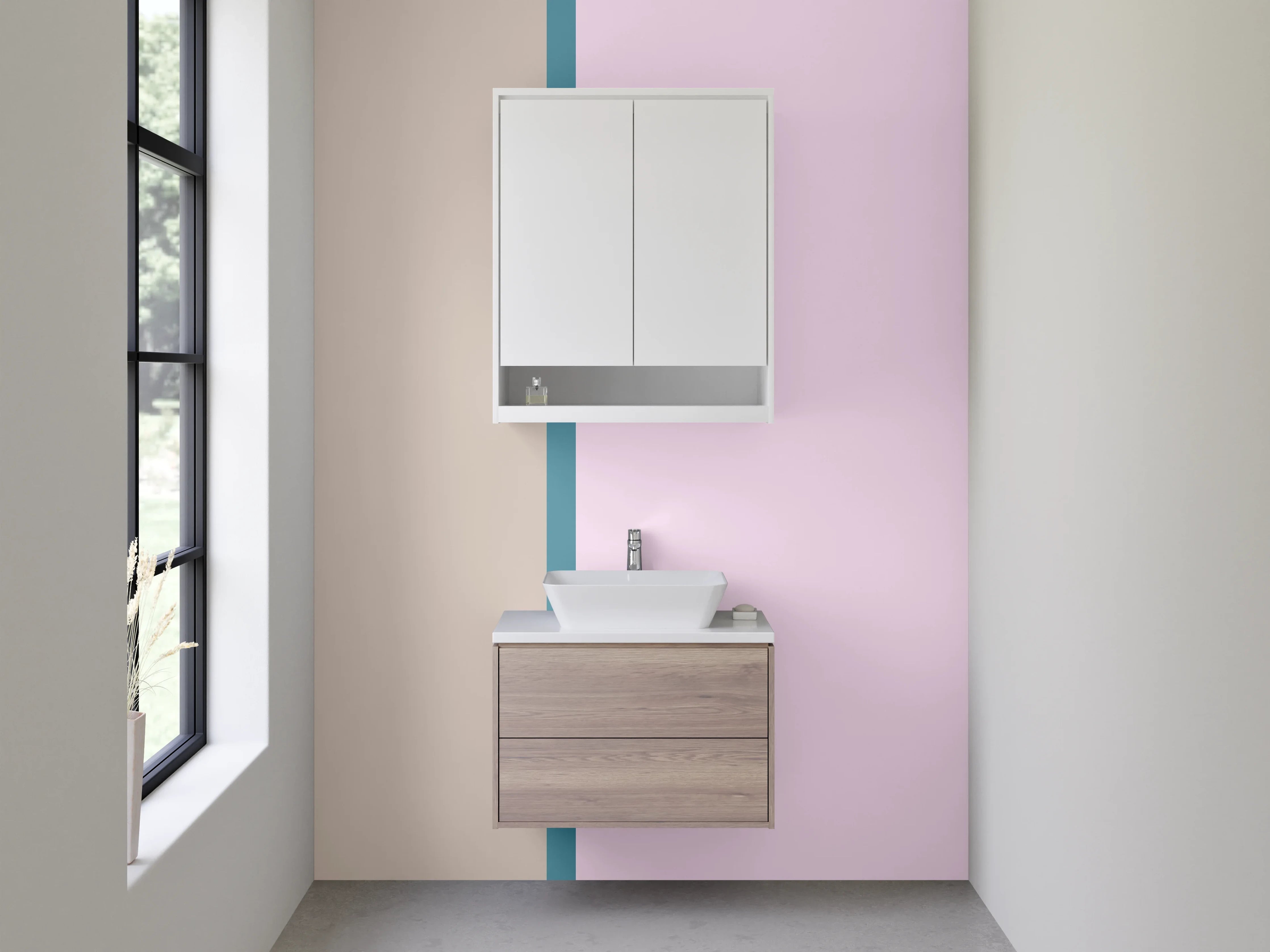 Waschbecken-Rückwand - Modernes Colorblock in Beige und Rosa