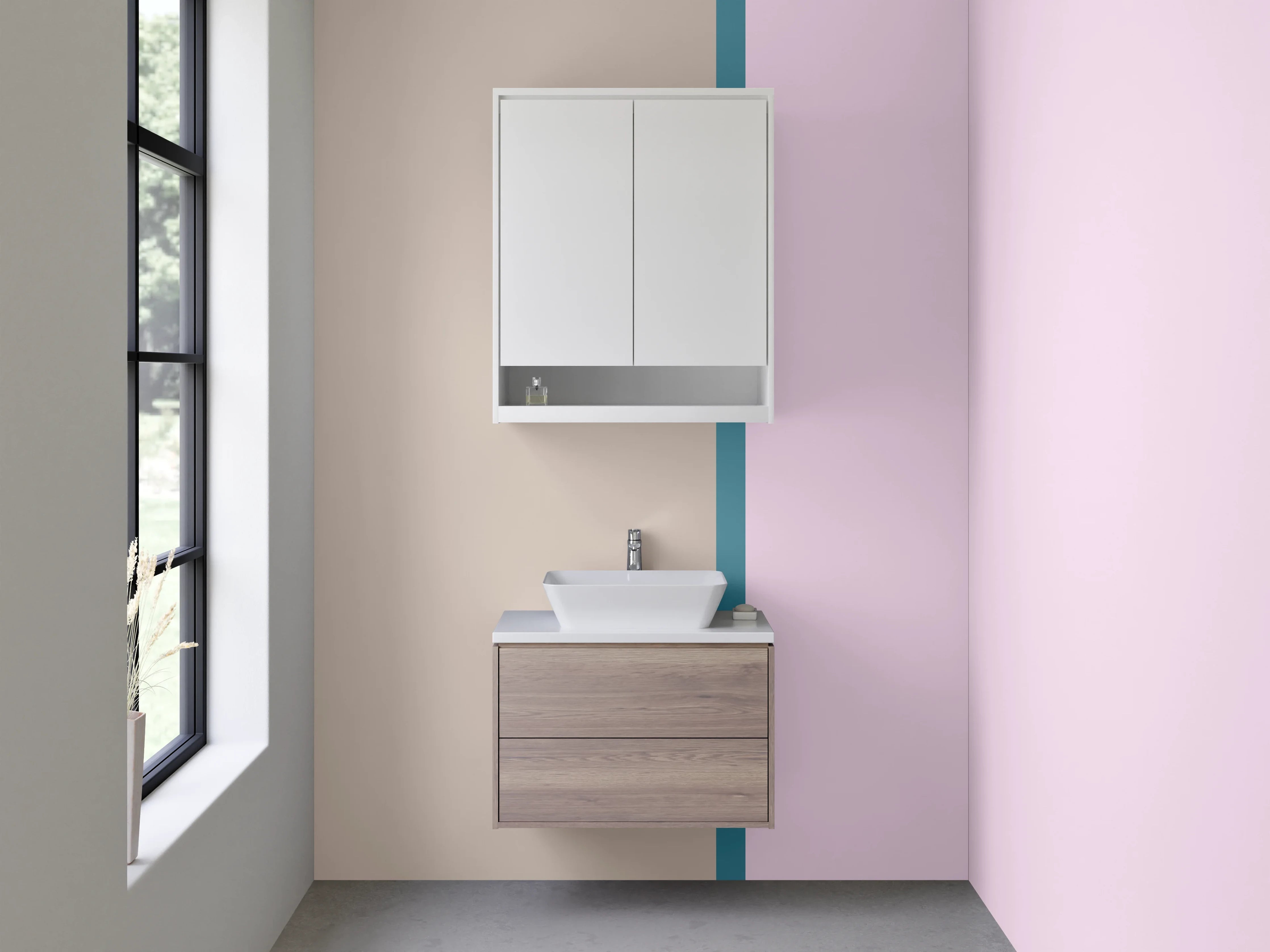 Waschbecken-Rückwand - Modernes Colorblock in Beige und Rosa