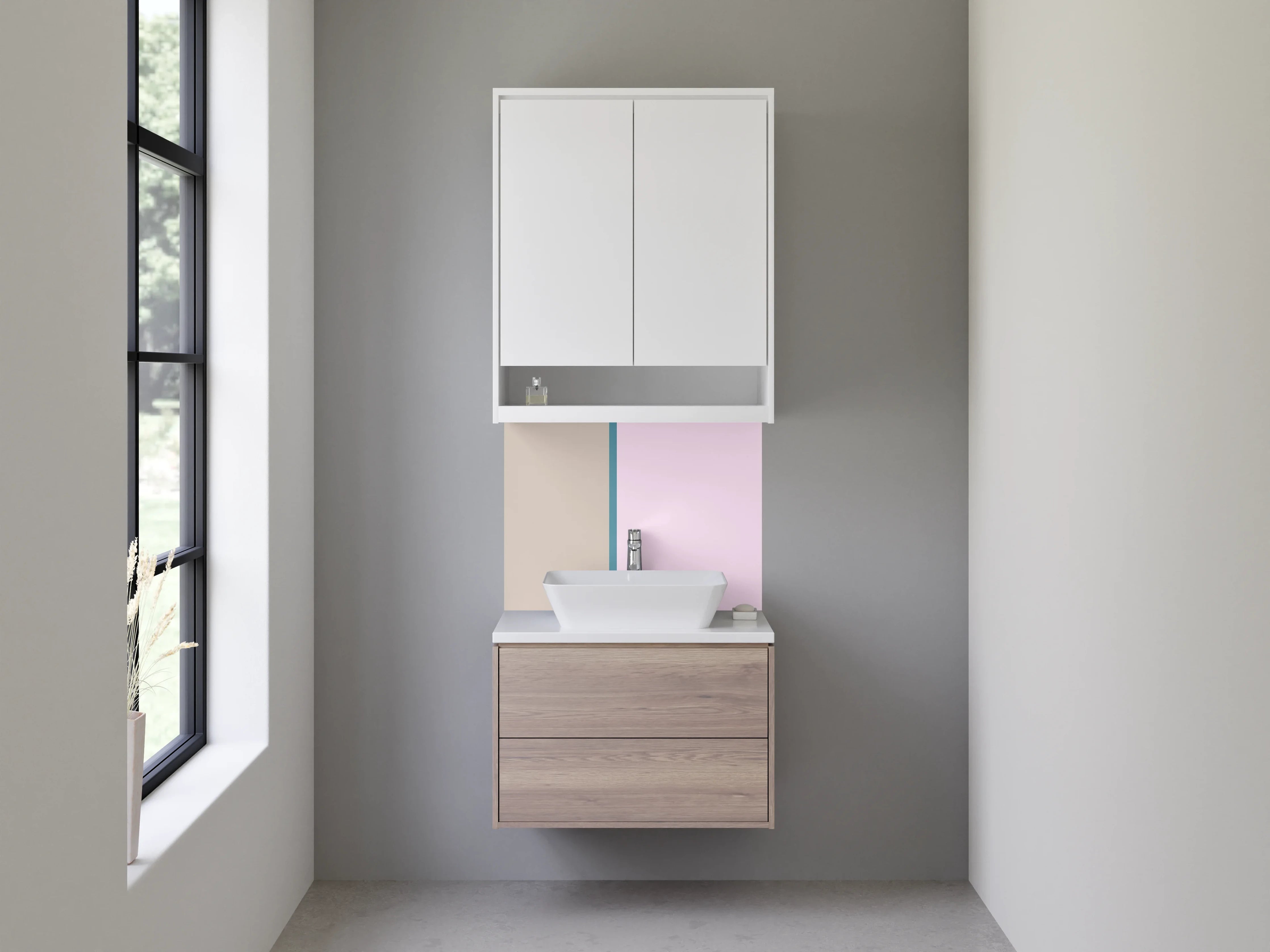 Waschbecken-Rückwand - Modernes Colorblock in Beige und Rosa