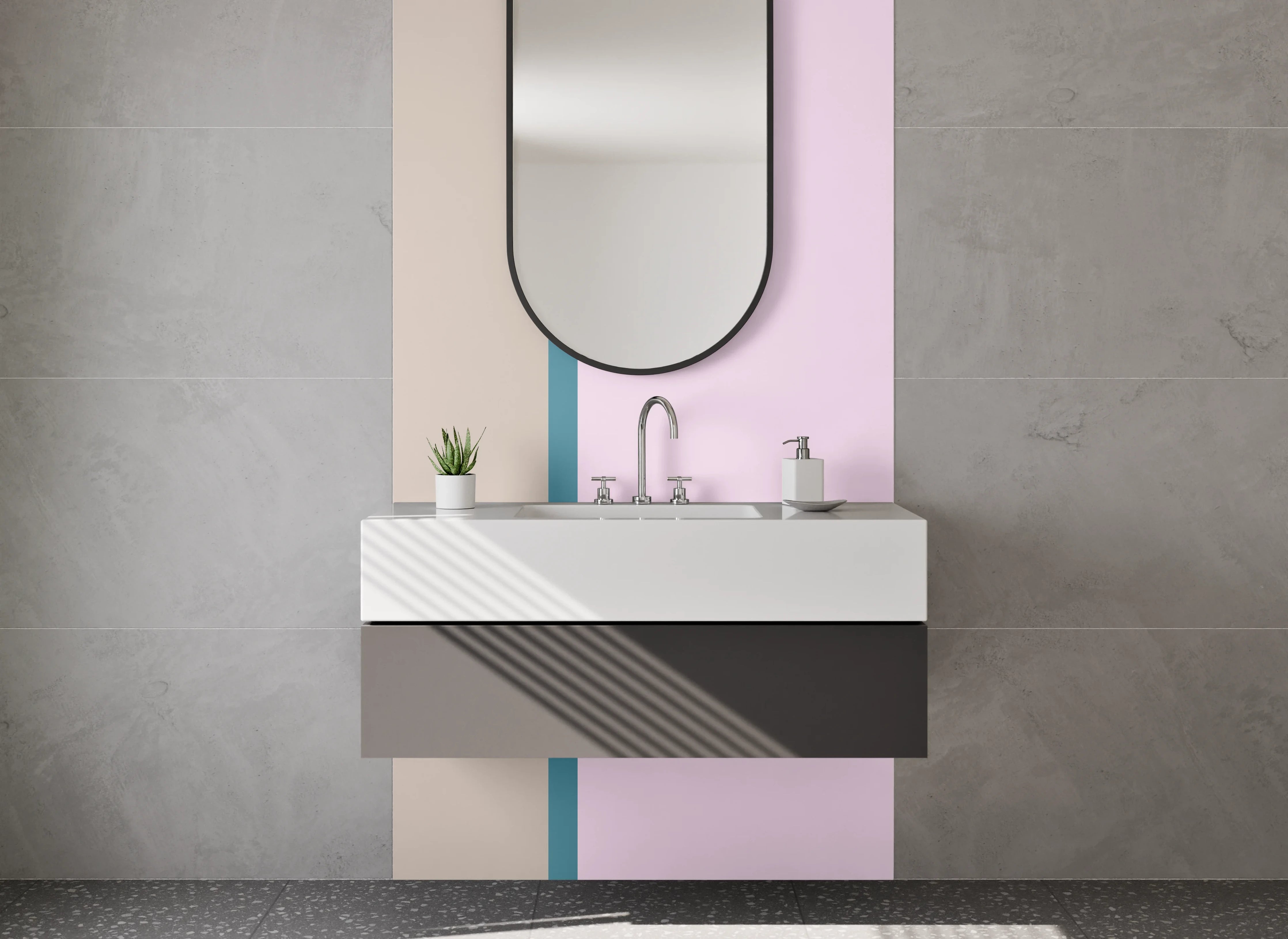 Waschbecken-Rückwand - Modernes Colorblock in Beige und Rosa