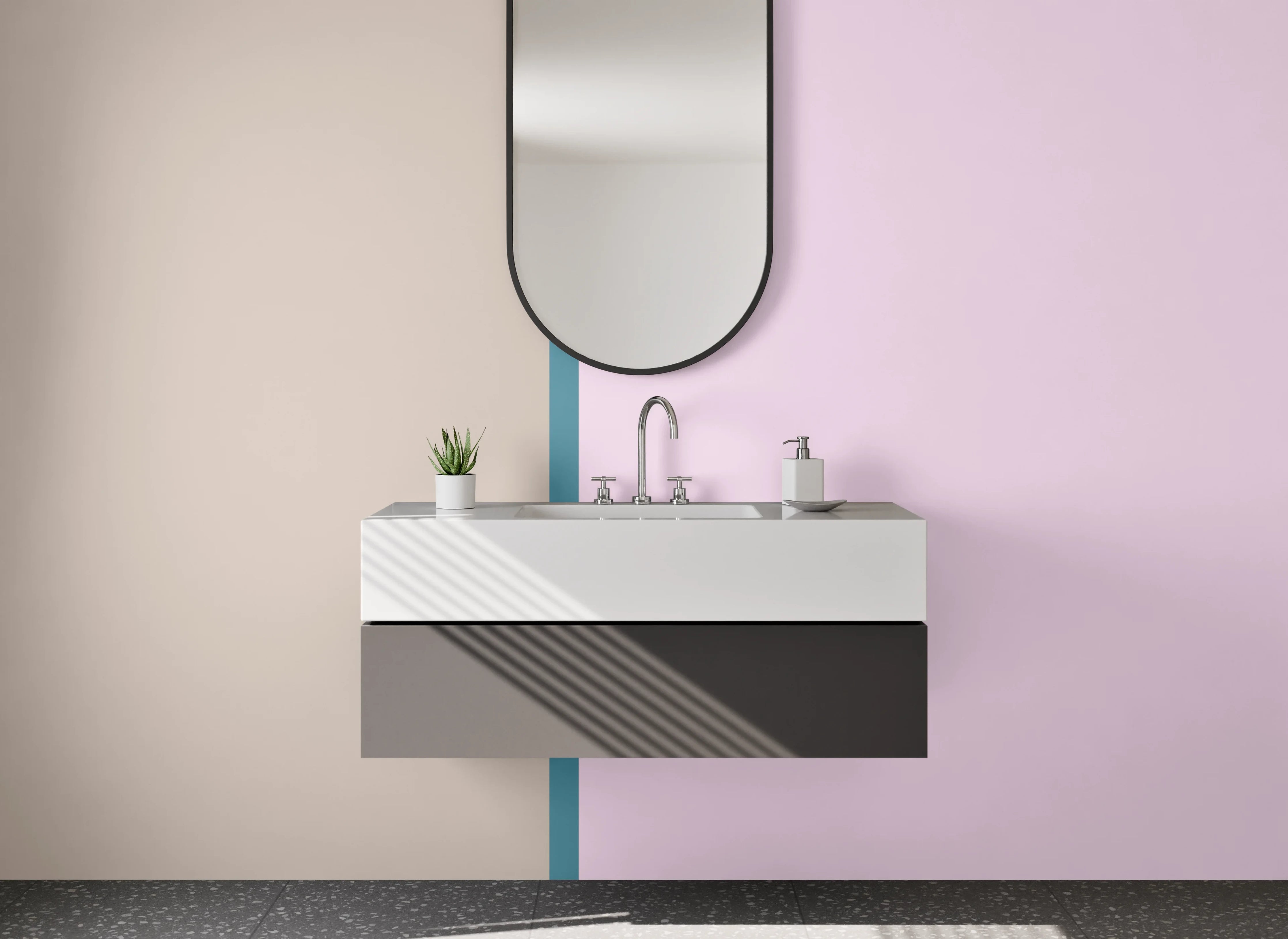 Waschbecken-Rückwand - Modernes Colorblock in Beige und Rosa