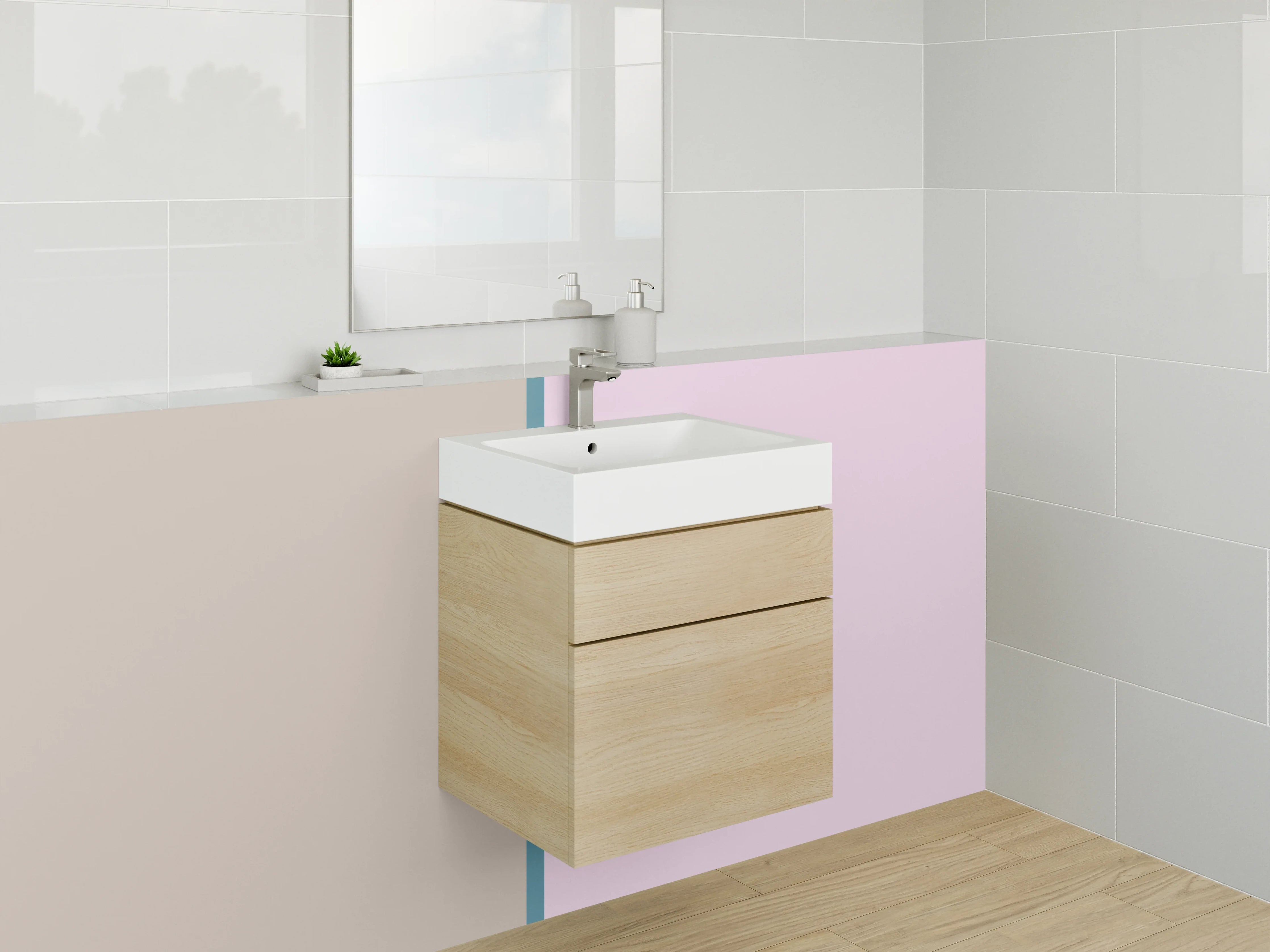Waschbecken-Rückwand - Modernes Colorblock in Beige und Rosa