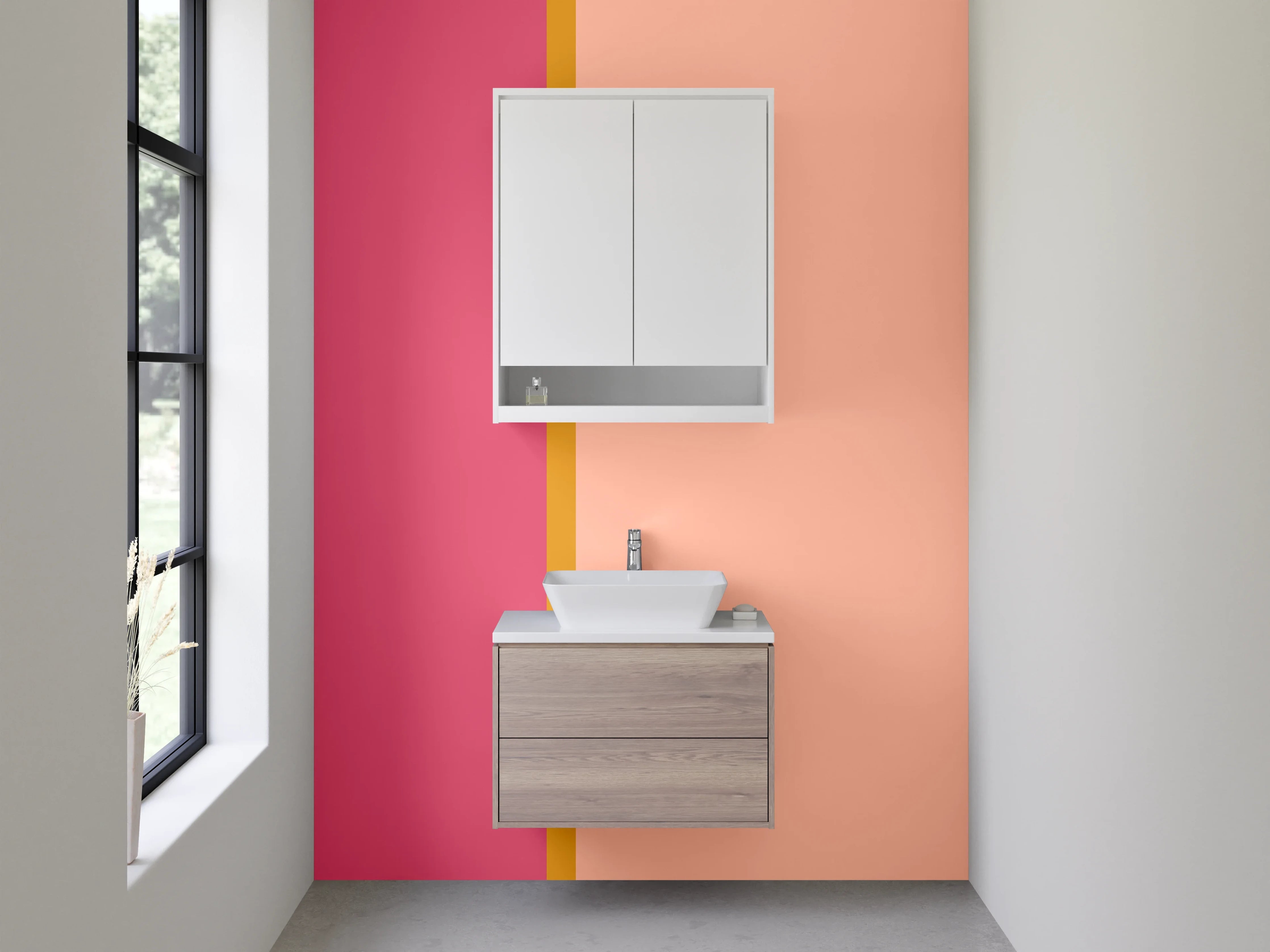 Waschbecken-Rückwand - Modernes Farbbalken Design rosa beige