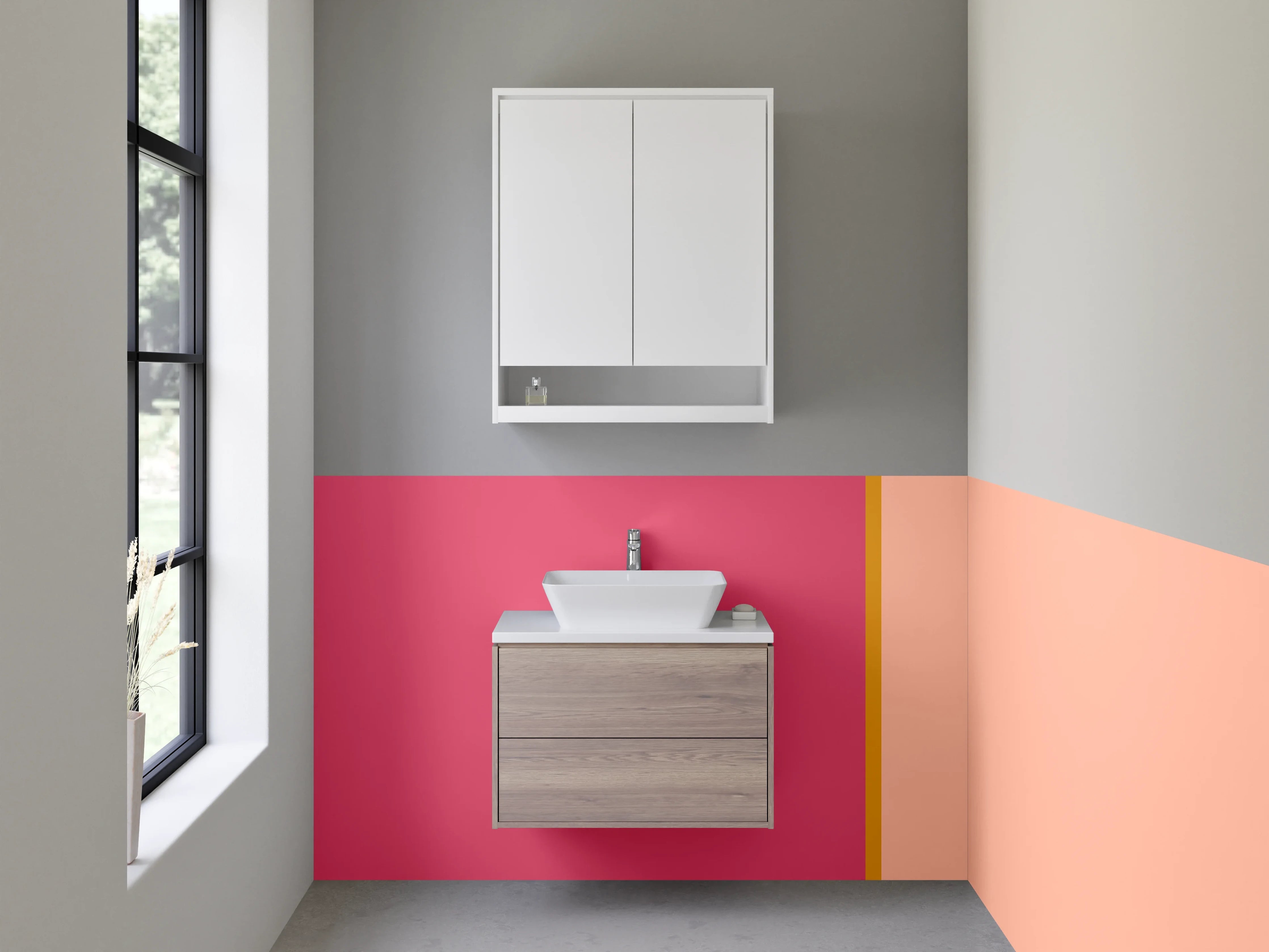 Waschbecken-Rückwand - Modernes Farbbalken Design rosa beige
