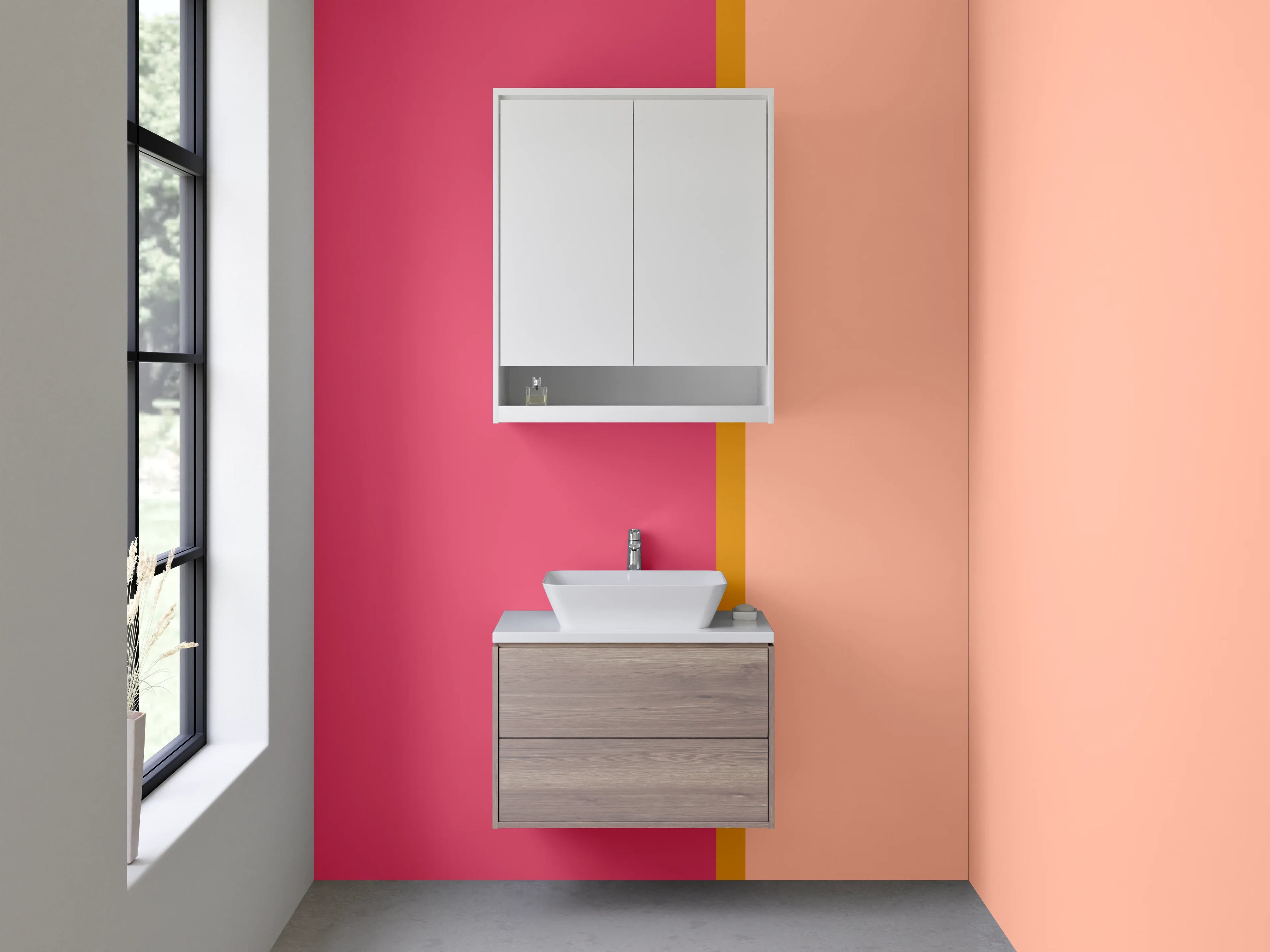 Waschbecken-Rückwand - Modernes Farbbalken Design rosa beige