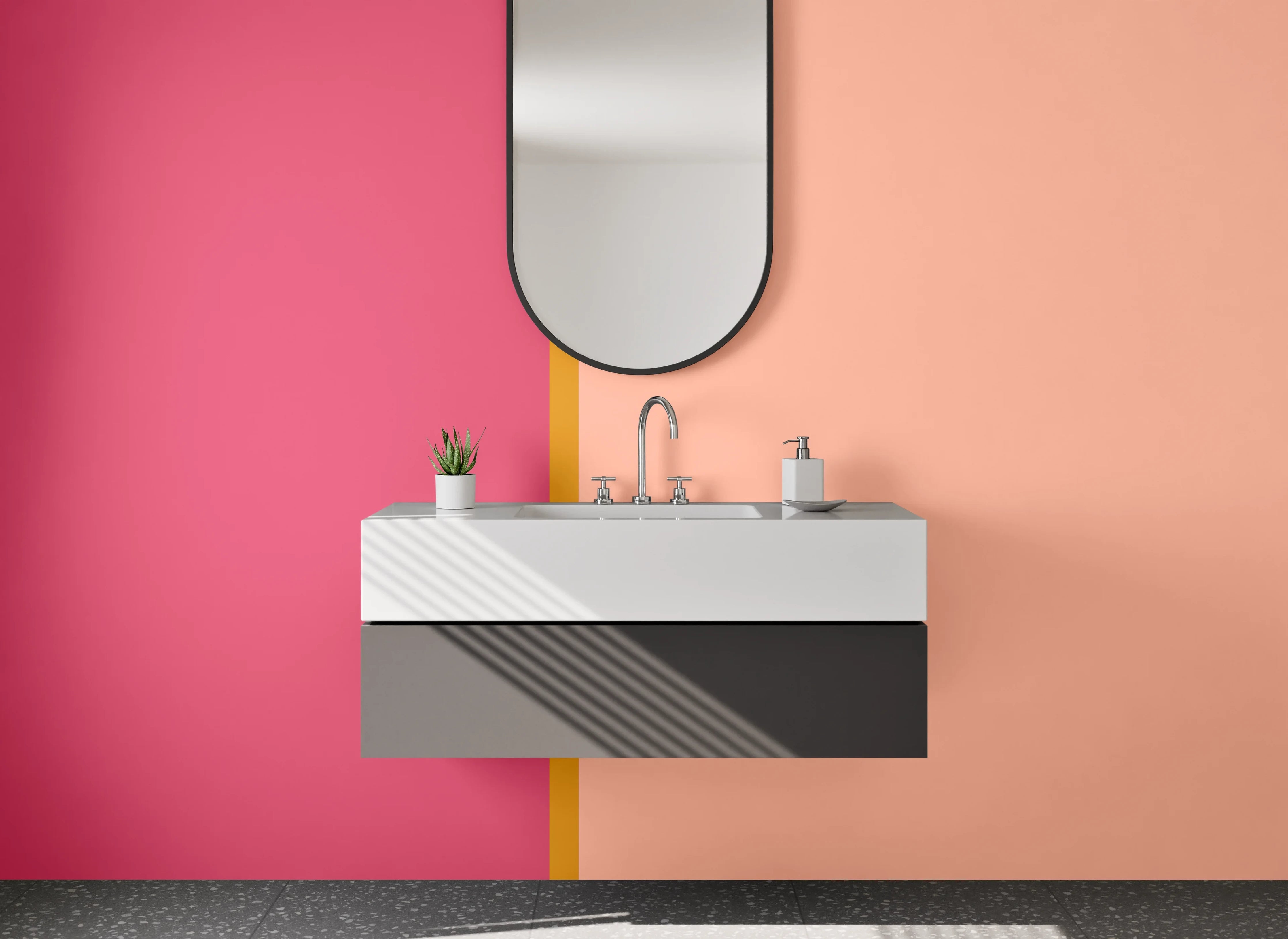 Waschbecken-Rückwand - Modernes Farbbalken Design rosa beige