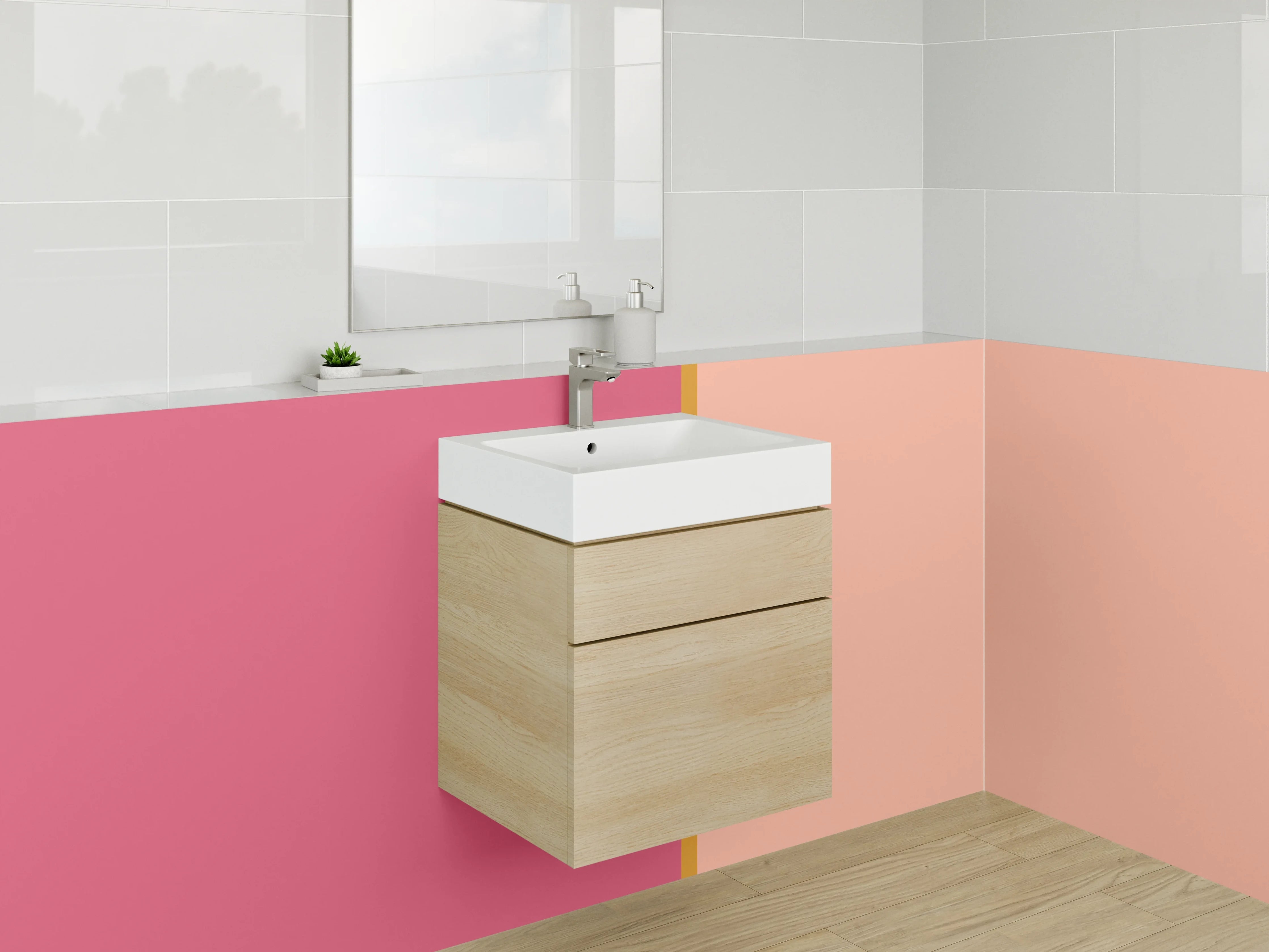 Waschbecken-Rückwand - Modernes Farbbalken Design rosa beige