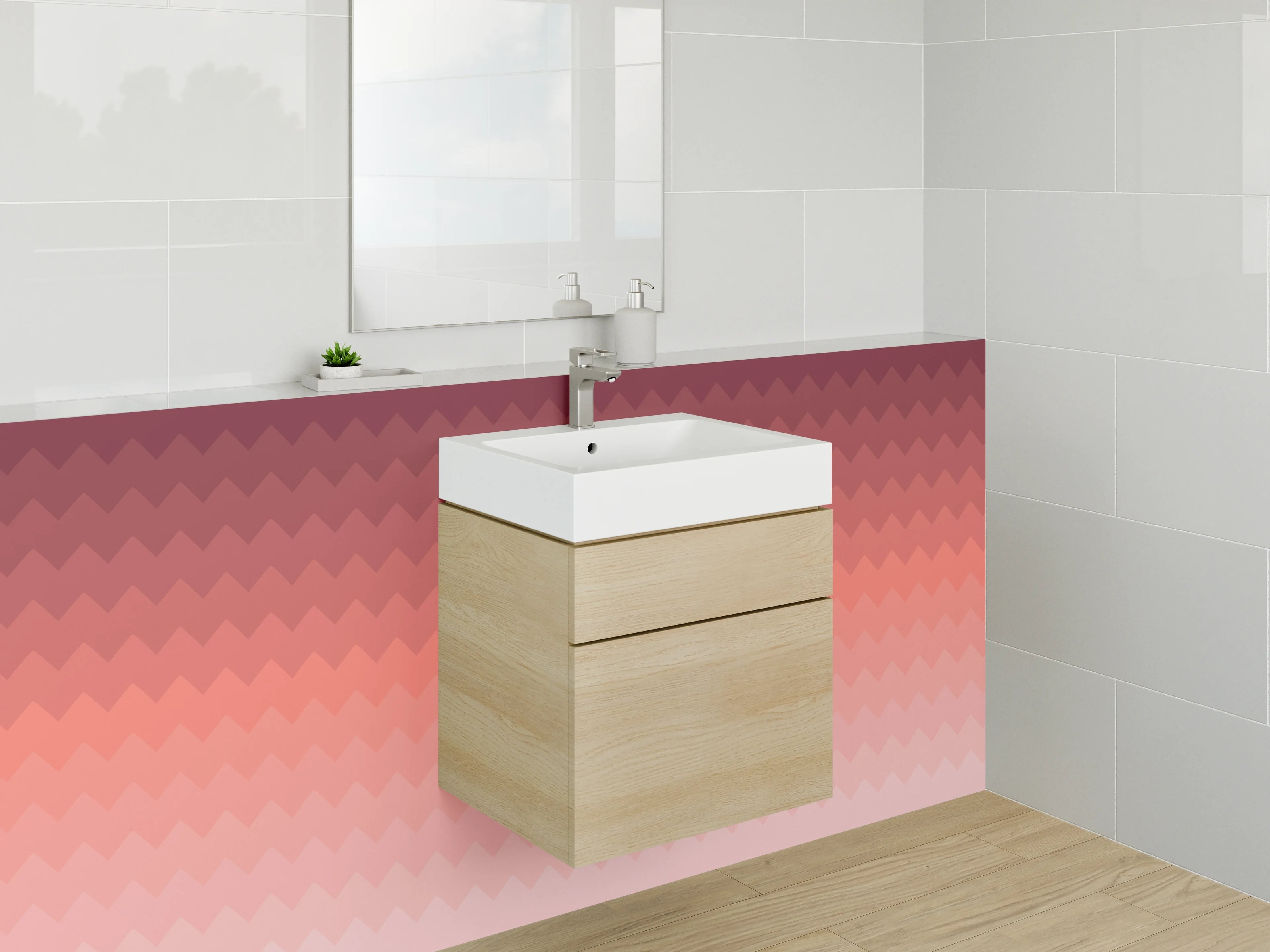 Waschbecken-Rückwand - Modernes Farbverlauf Muster Rot Rosa