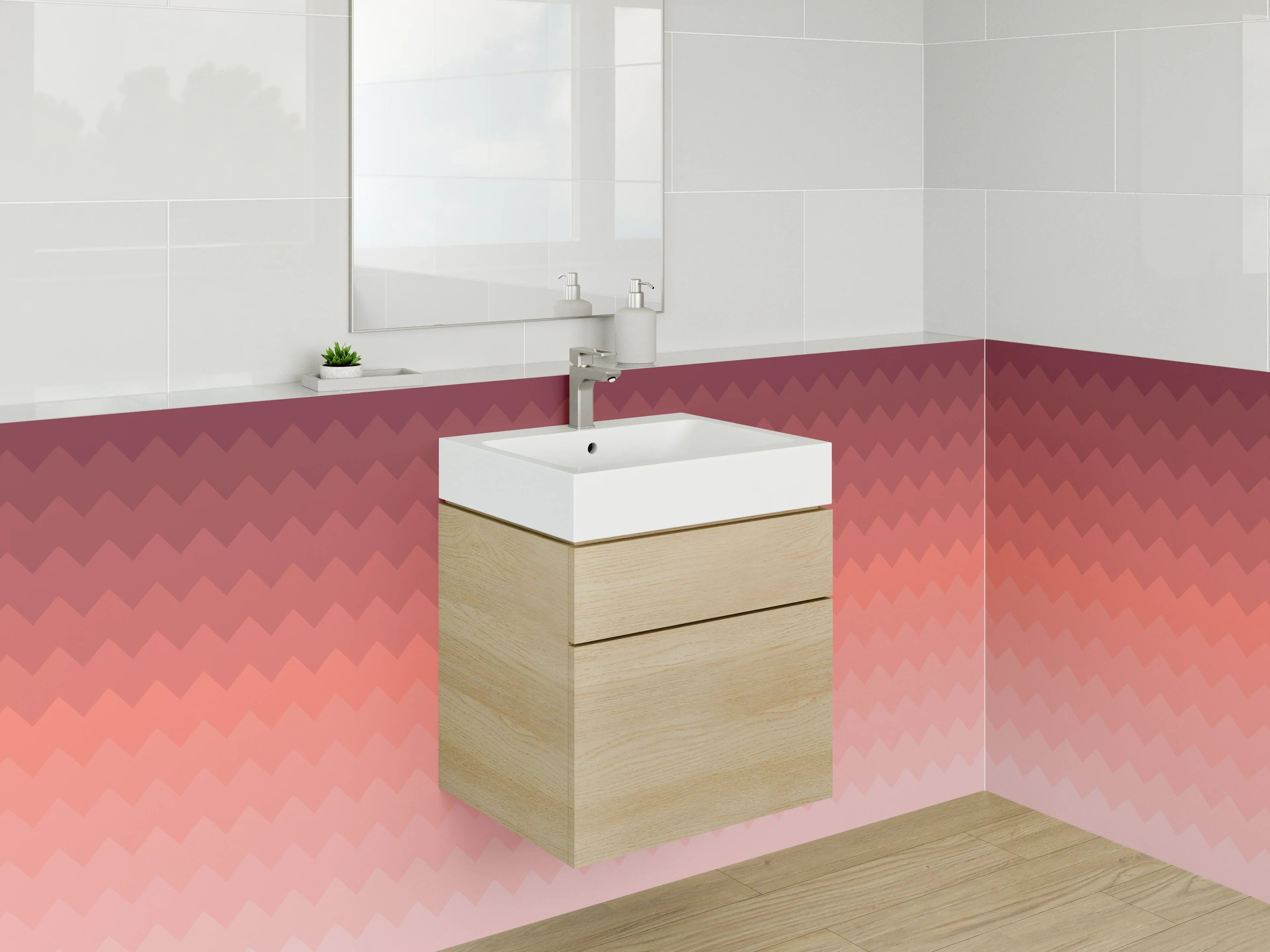 Waschbecken-Rückwand - Modernes Farbverlauf Muster Rot Rosa