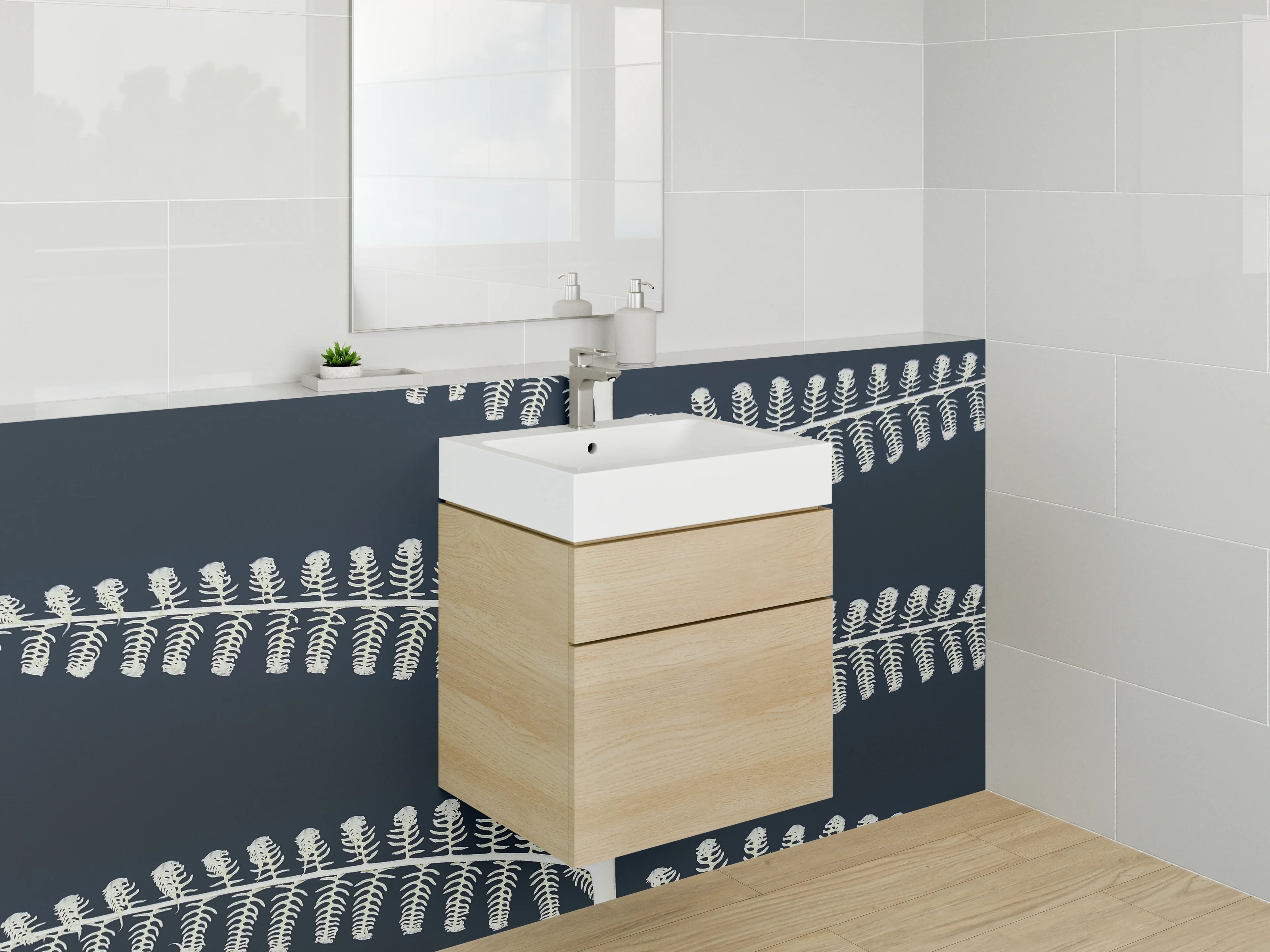Waschbecken-Rückwand - Modernes Farn Muster Schwarz-Weiß