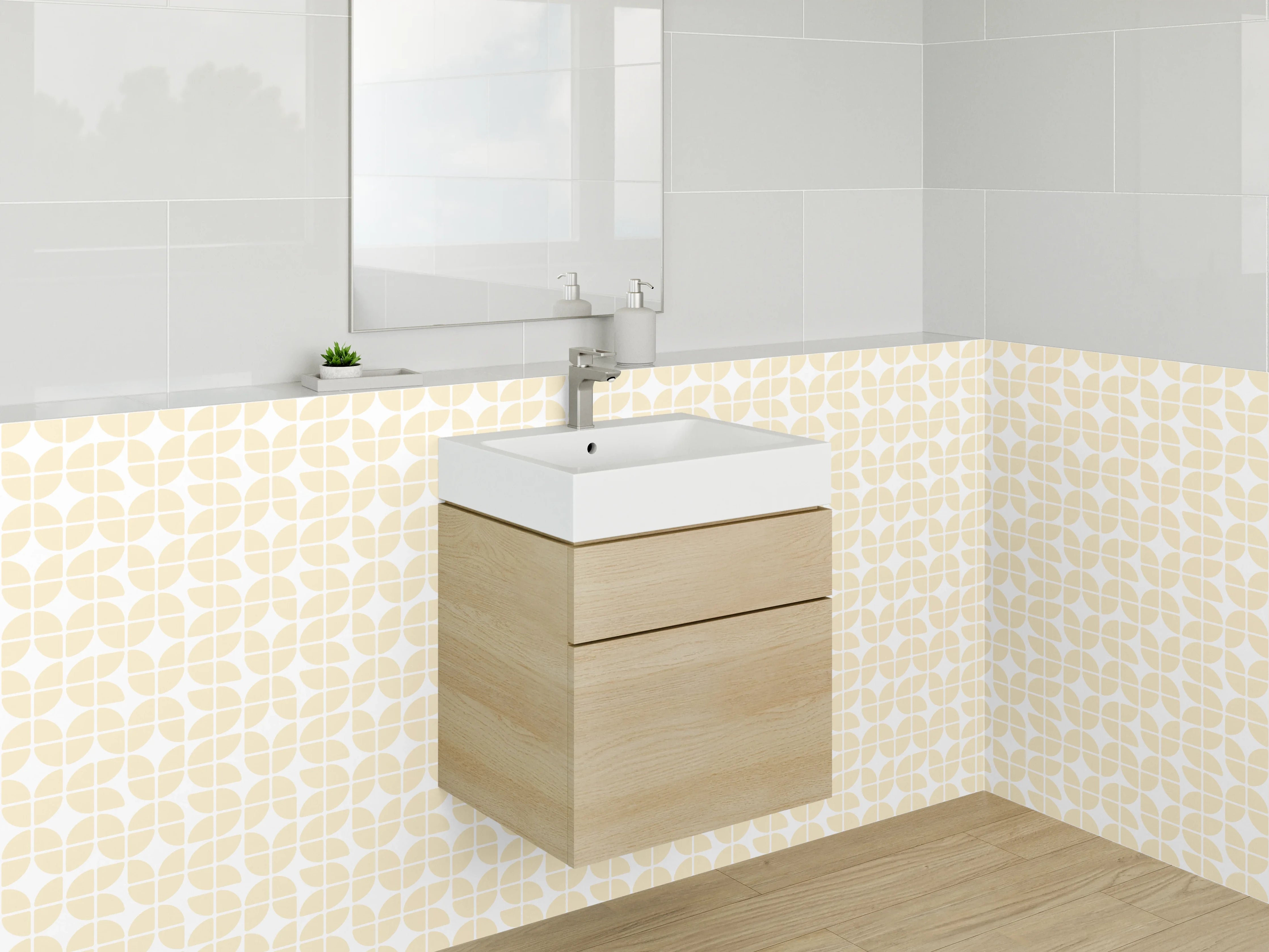 Waschbecken-Rückwand - Modernes Gelb-Beige Retro-Muster
