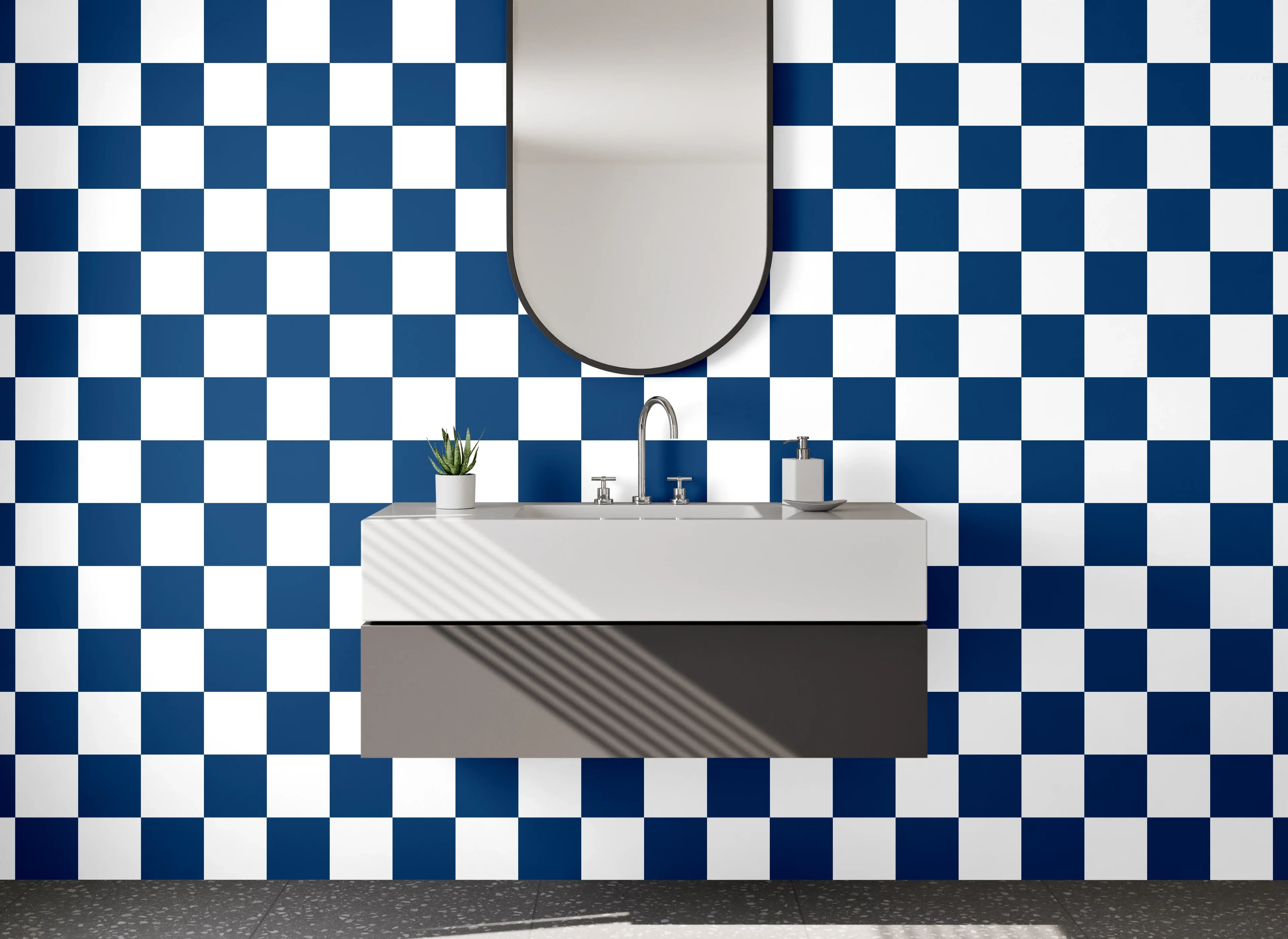 Waschbecken-Rückwand - Modernes Kachelmuster Blau Weiß