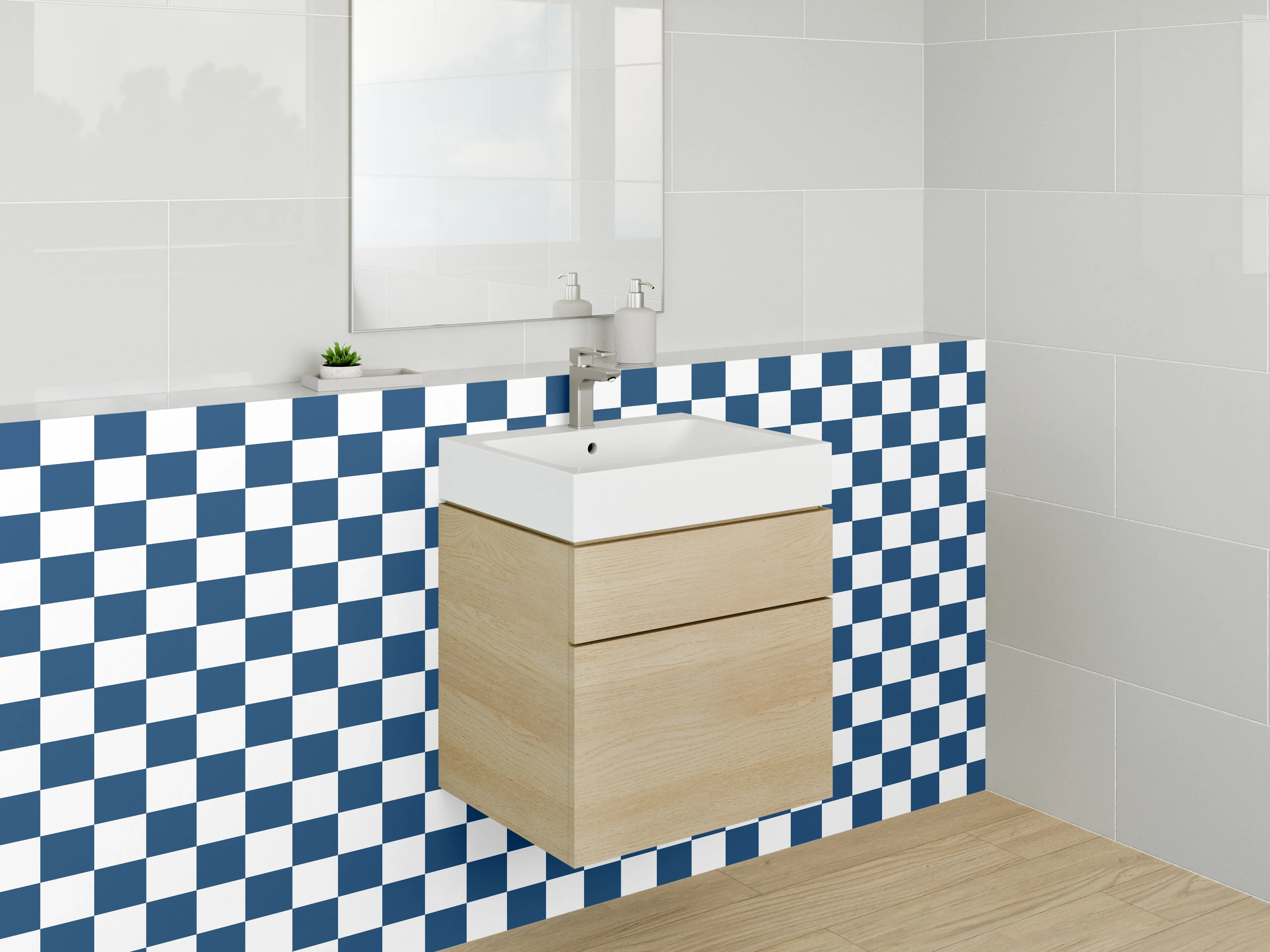 Waschbecken-Rückwand - Modernes Kachelmuster Blau Weiß