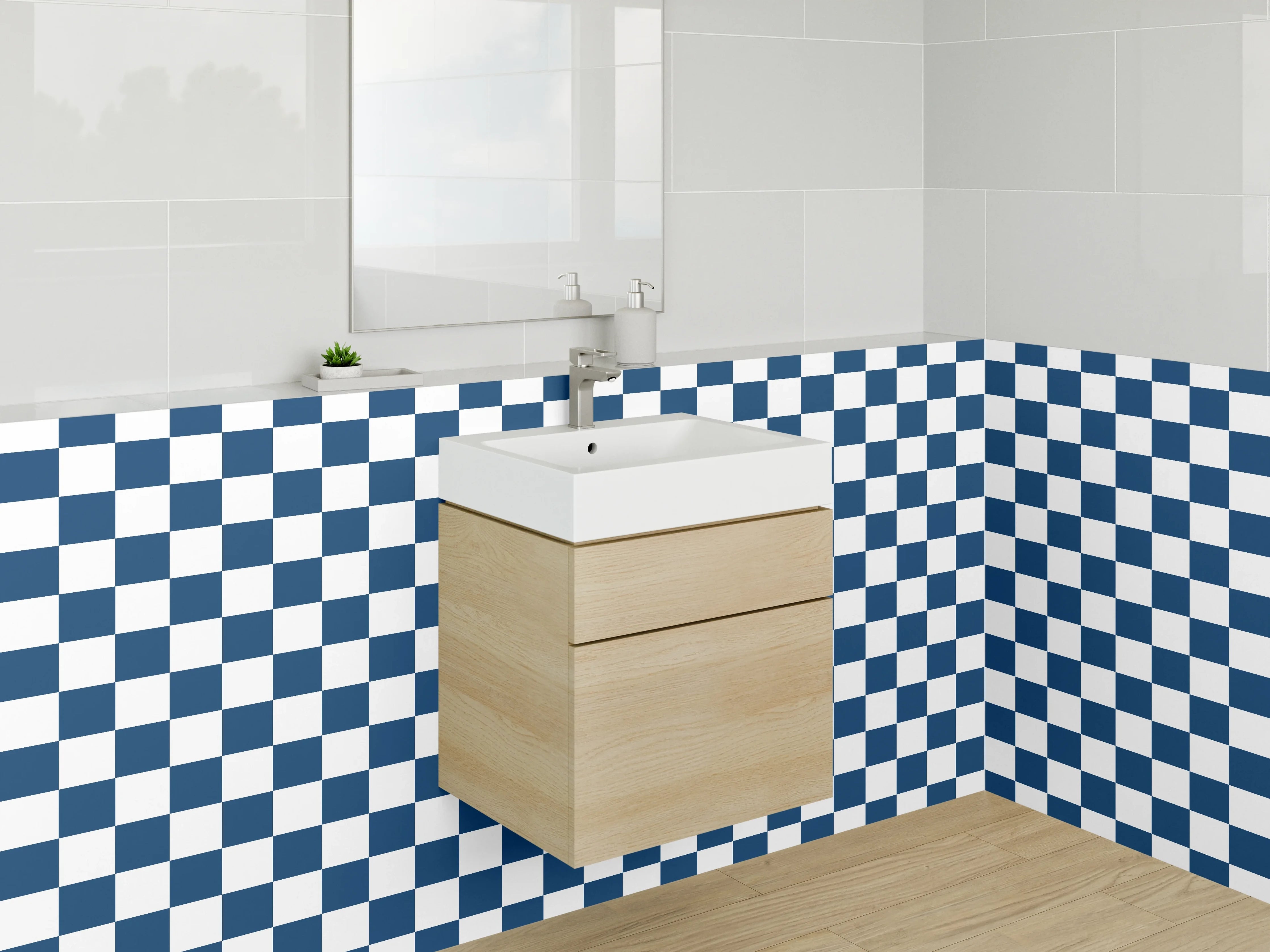Waschbecken-Rückwand - Modernes Kachelmuster Blau Weiß