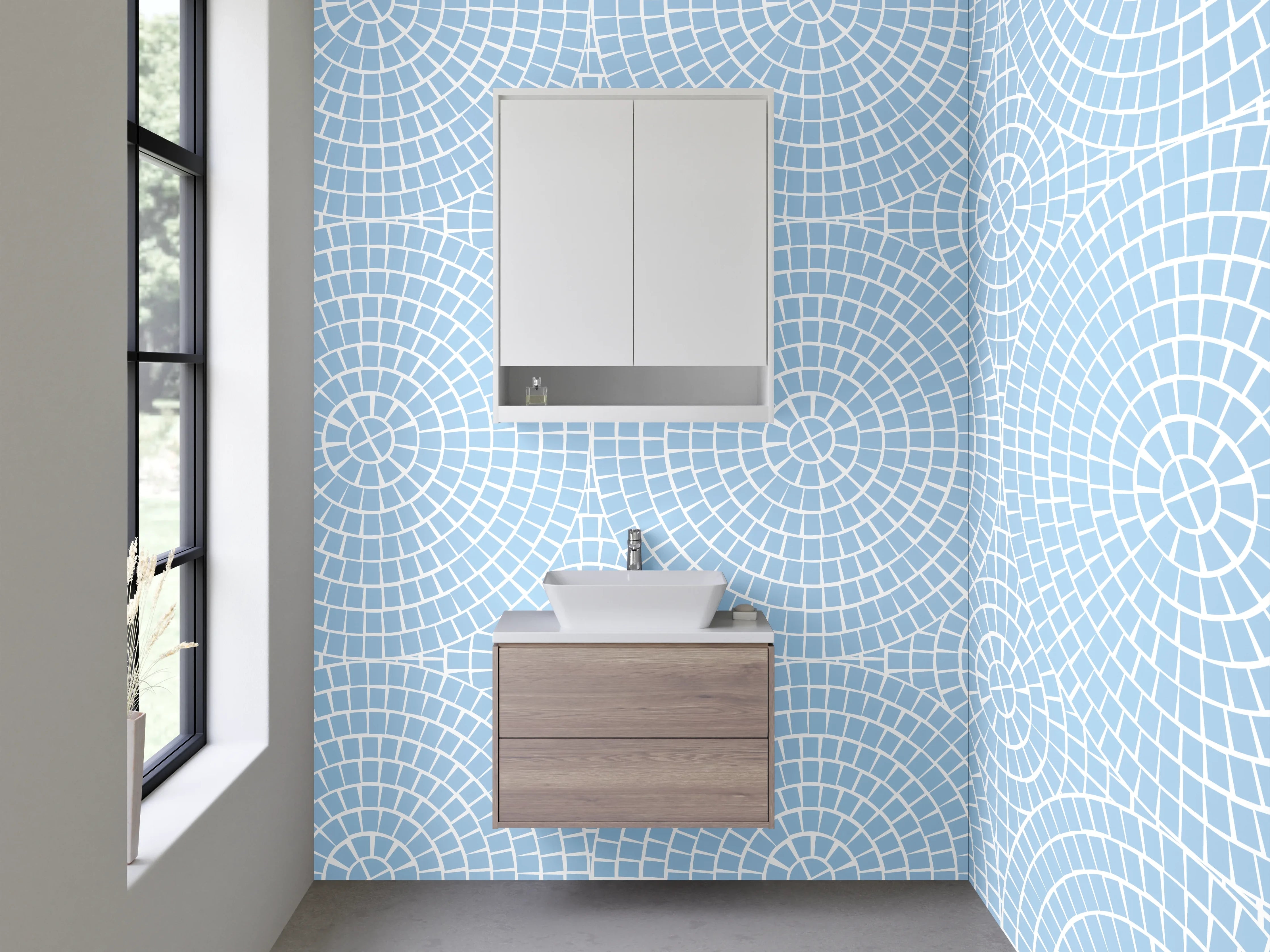 Waschbecken-Rückwand - Modernes Kreismuster in Himmelblau