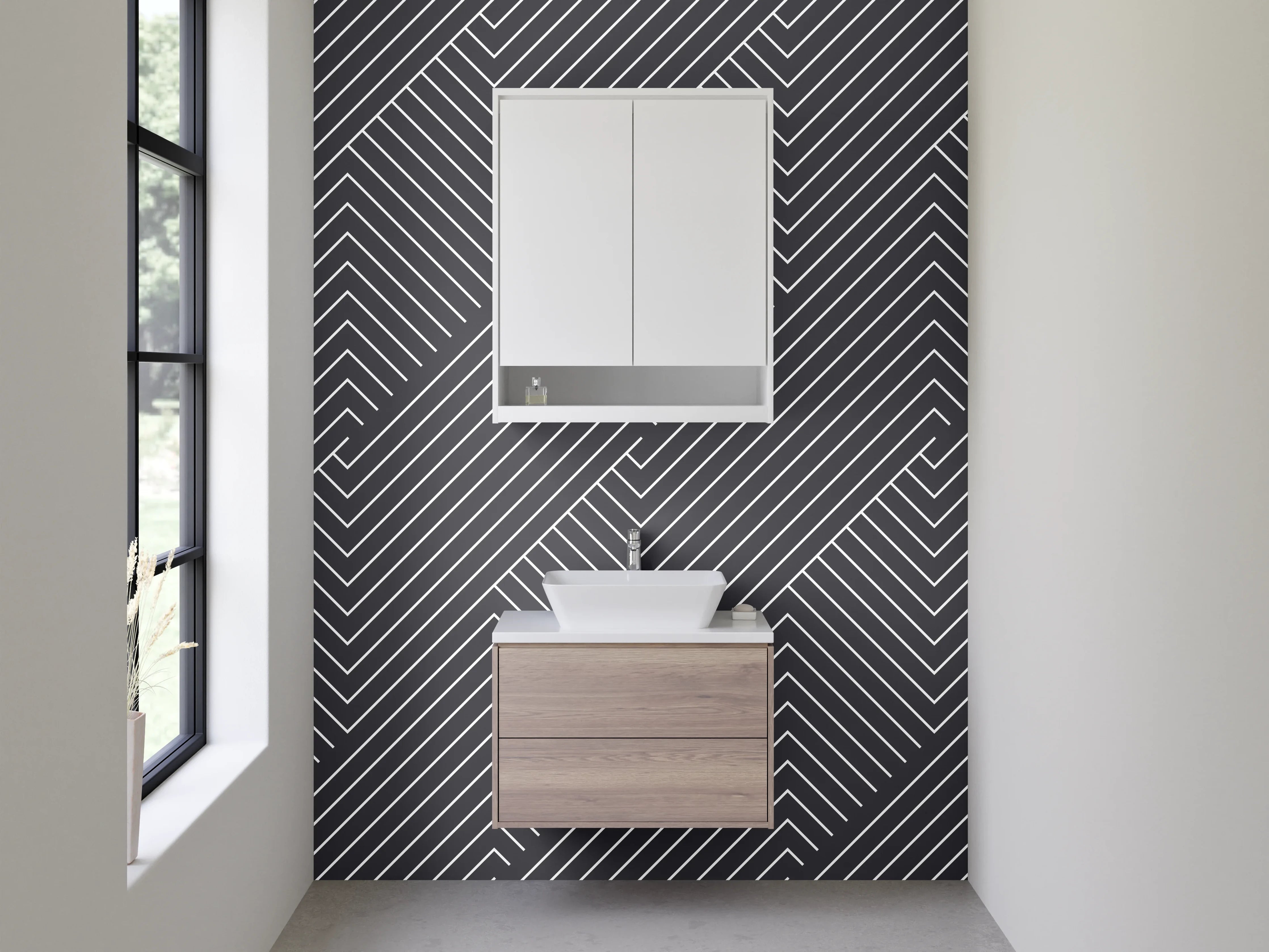 Waschbecken-Rückwand - Modernes Linienmuster Schwarz-Weiß Minimal